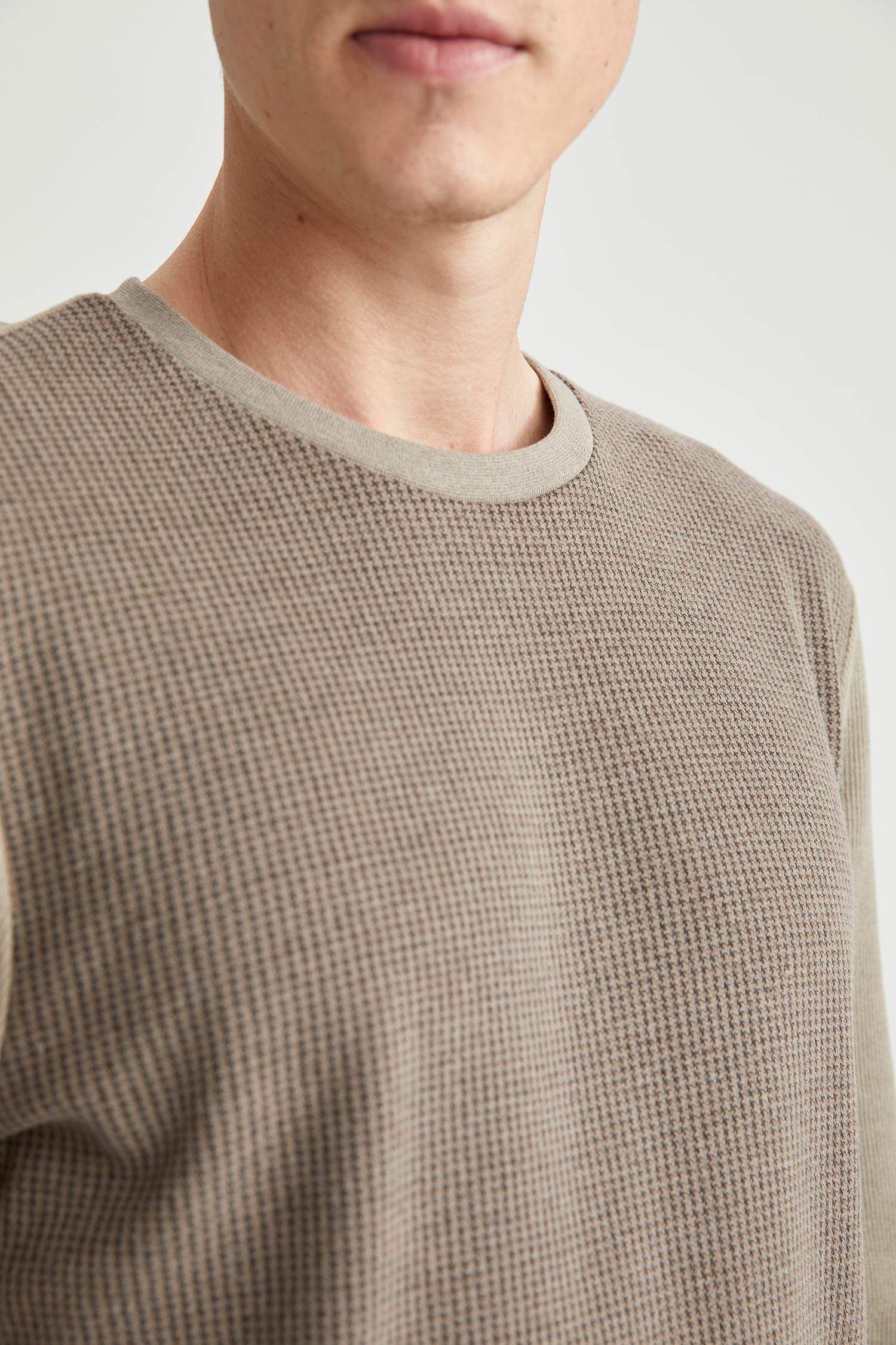 Slim Fit Bisiklet Yaka Fermuarsız Pamuklu Uzun Kollu Sweatshirt