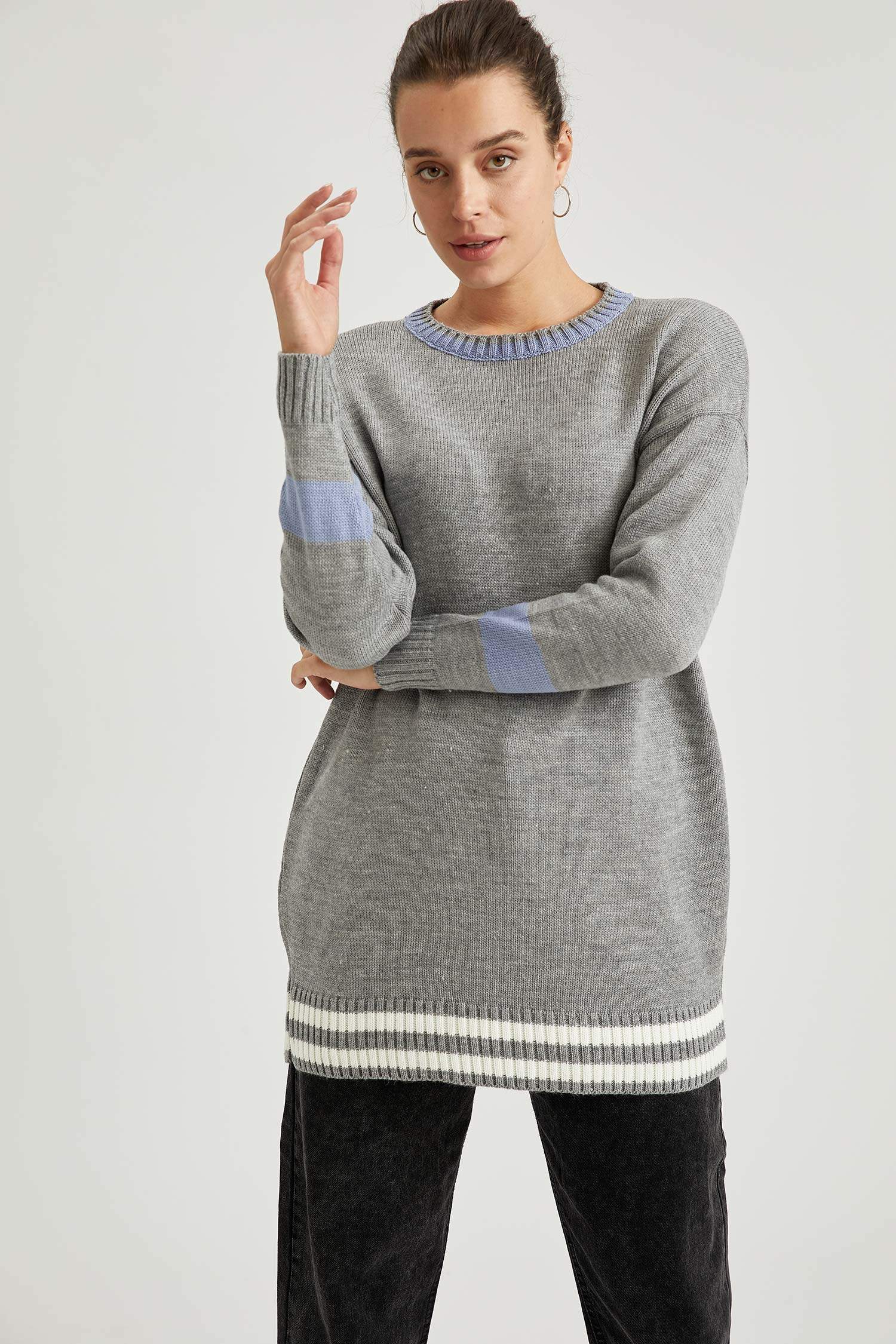 Çizgili Relax Fit Triko Tunik