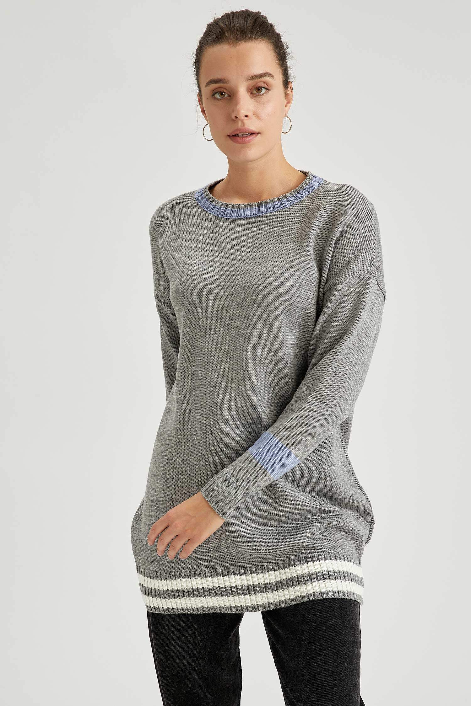 Çizgili Relax Fit Triko Tunik