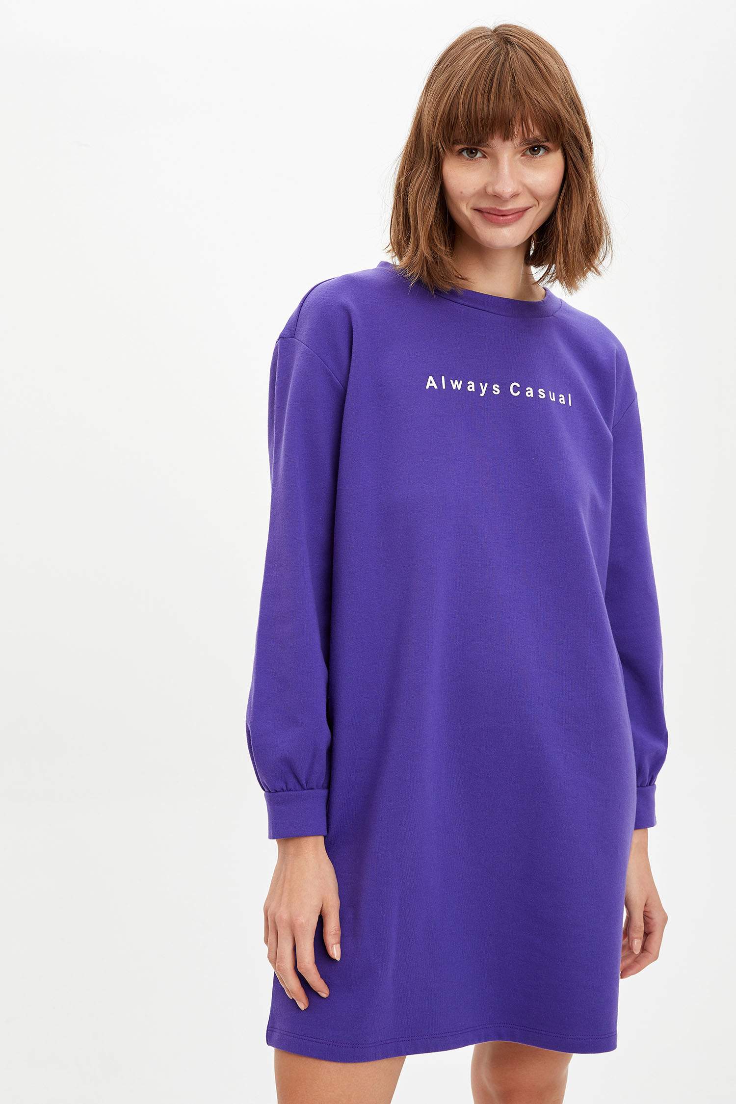 Baskılı Balon Kollu Oversize Elbise