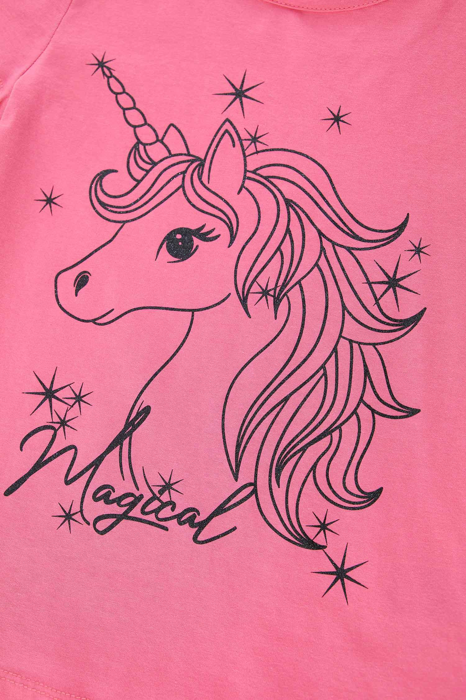 Kız Çocuk Unicorn Baskılı Kısa Kol Tişört
