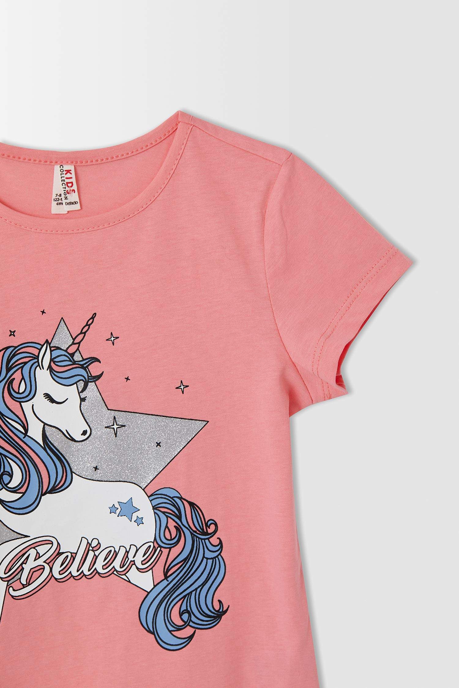 Kız Çocuk Unicorn Baskılı Kısa Kollu Tişört