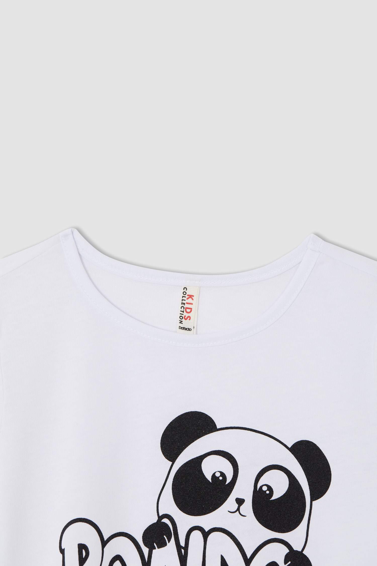 Kız Çocuk Sevimli Panda Baskılı Kısa Kollu Tişört
