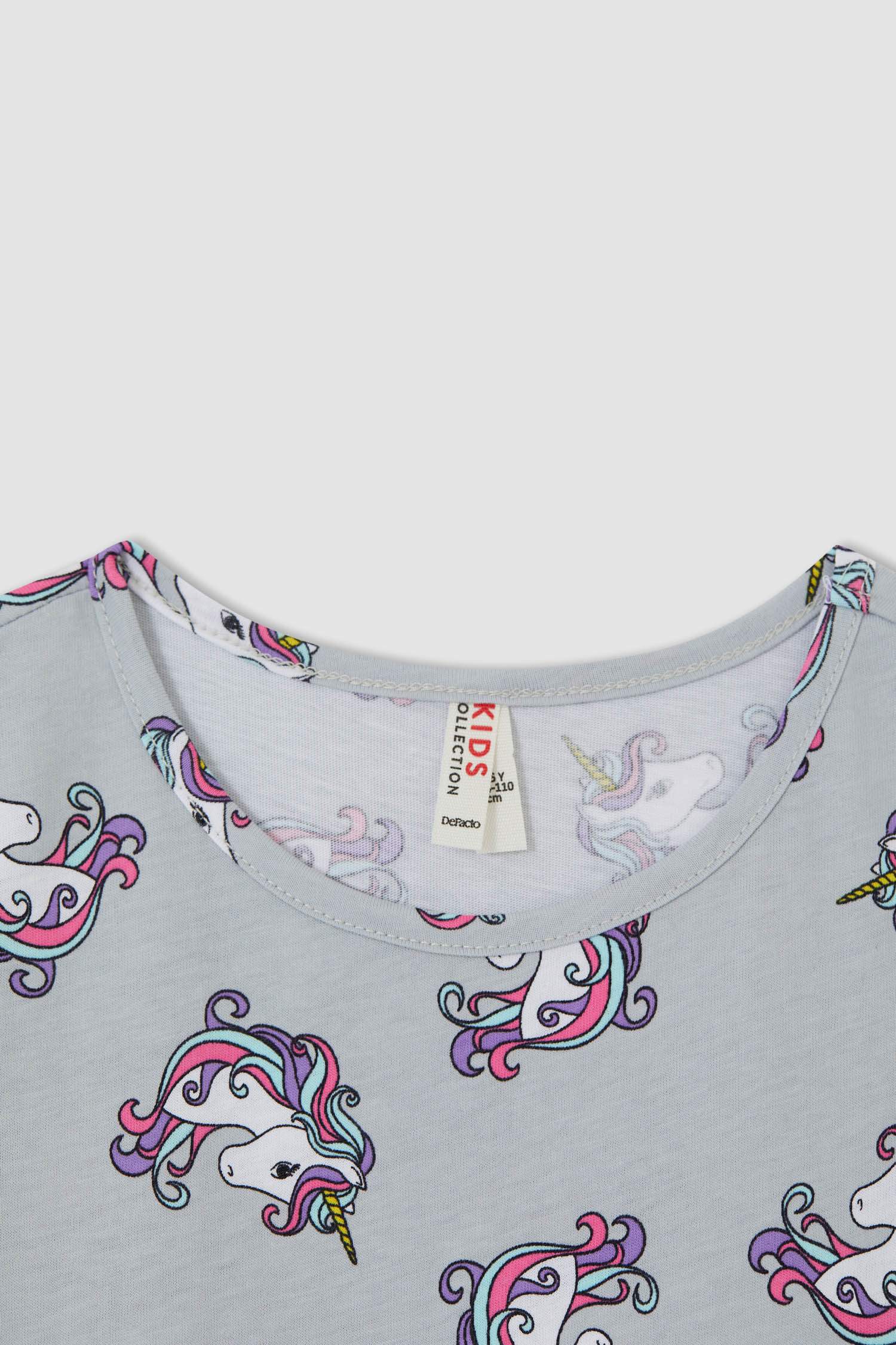 Kız Çocuk Unicorn Desenli Kısa Kol Elbise