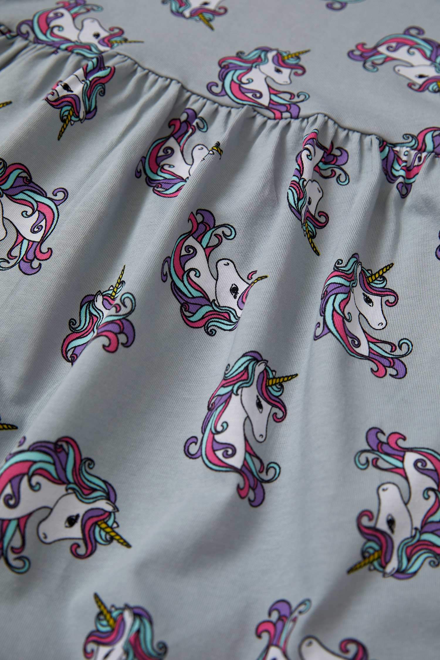Kız Çocuk Unicorn Desenli Kısa Kol Elbise