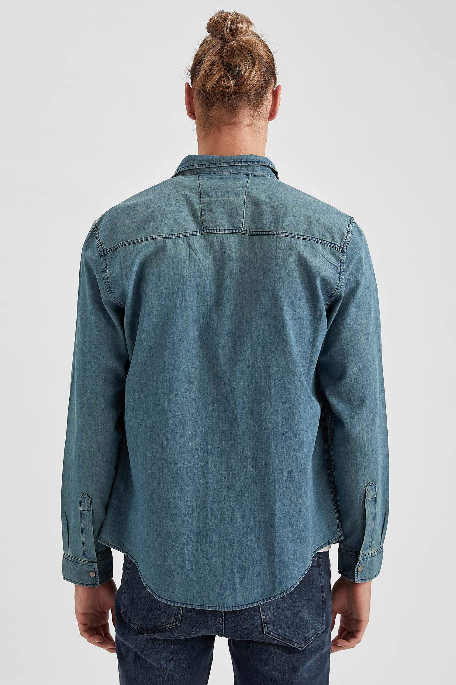 Slim Fit Uzun Kollu Jean Gömlek