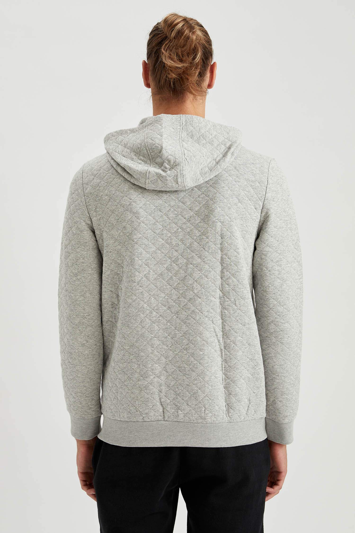 Slim Fit Kapüşonlu Fermuarlı Uzun Kollu Sweatshirt