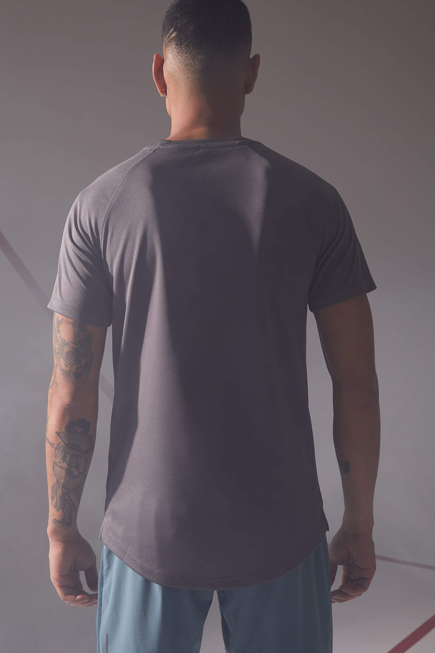 Ekstra Slim Fit Bisiklet Yaka Yazı Baskılı Teknik Kumaşlı Spor Tişört