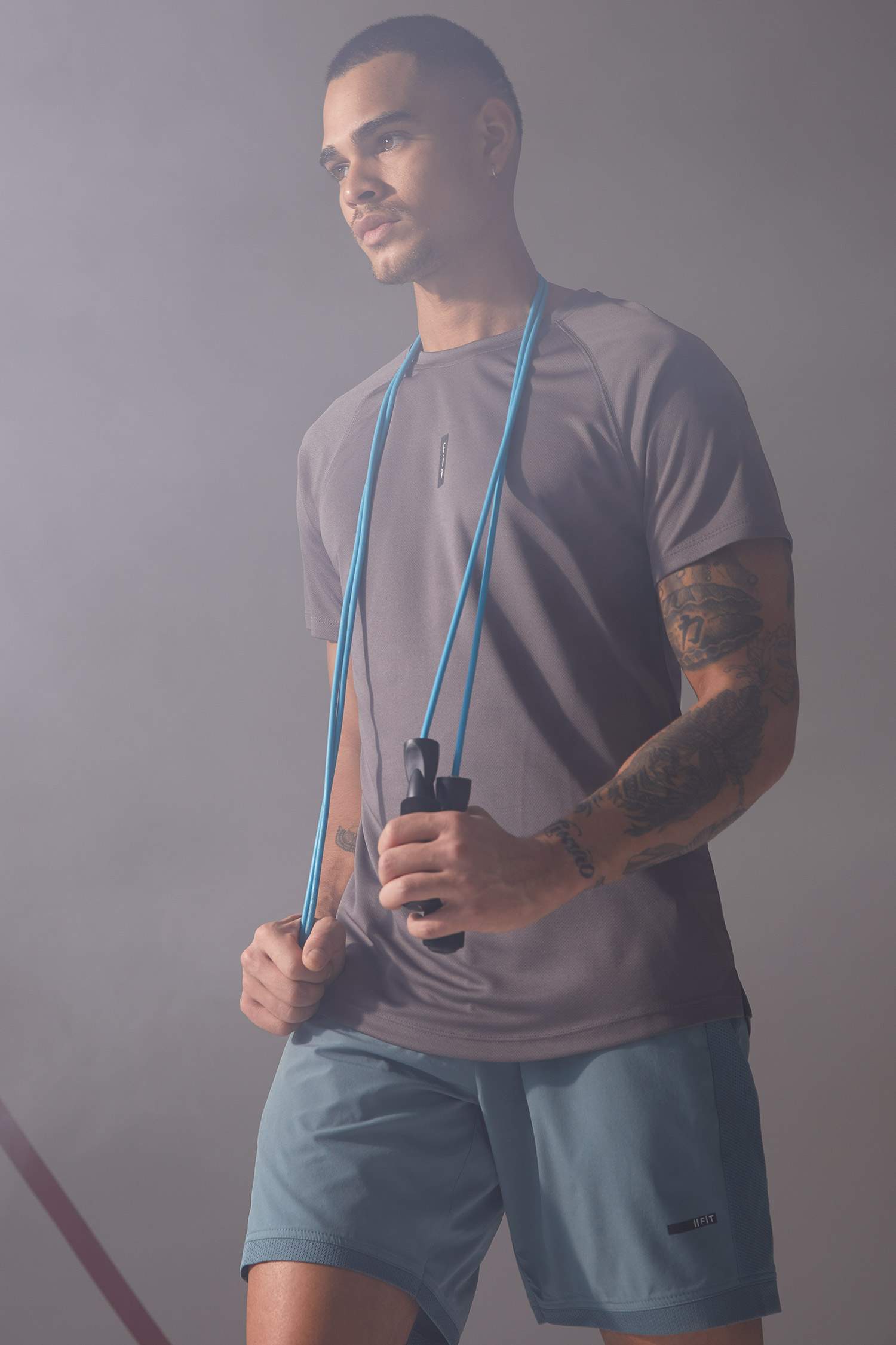 Ekstra Slim Fit Bisiklet Yaka Yazı Baskılı Teknik Kumaşlı Spor Tişört