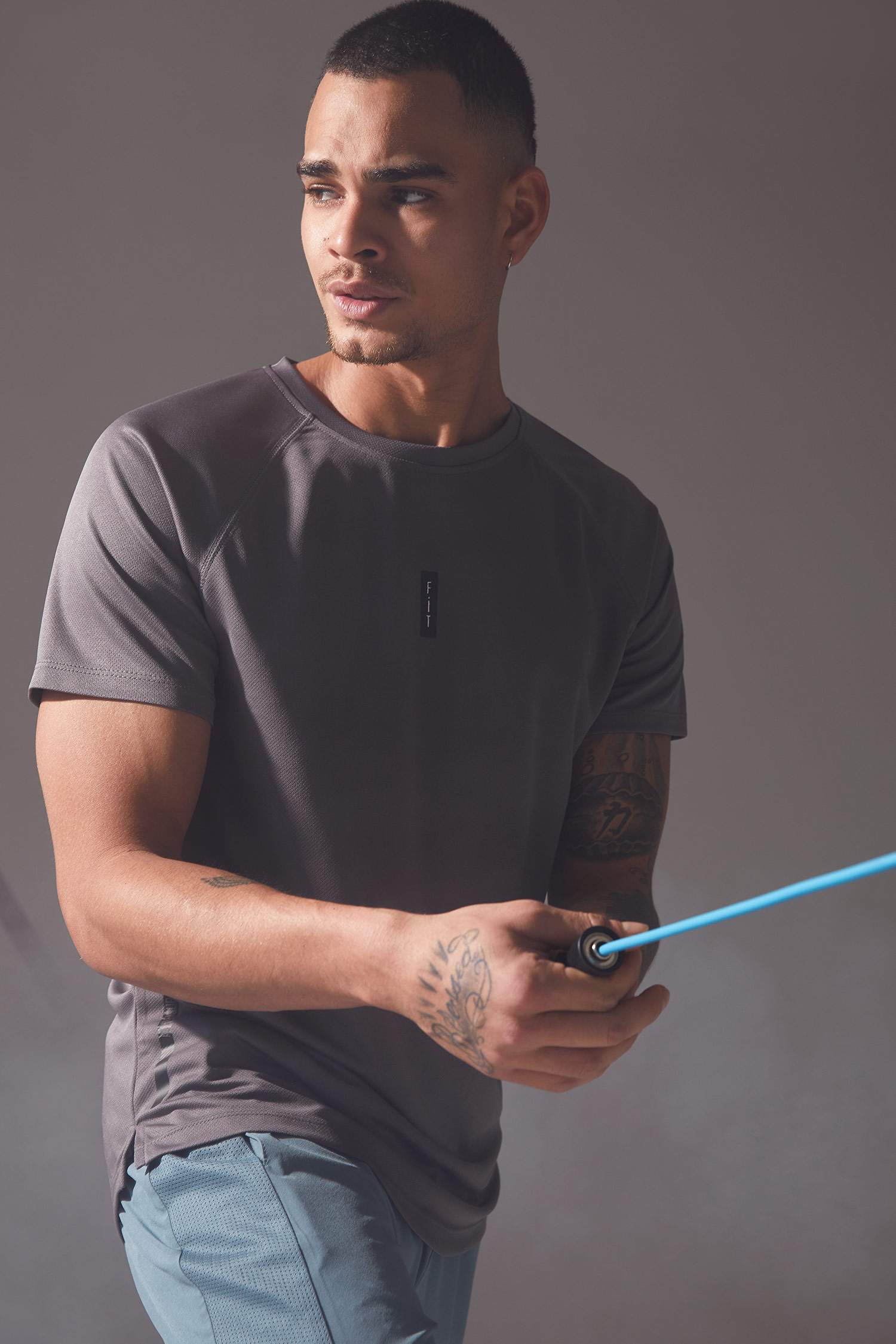 Ekstra Slim Fit Bisiklet Yaka Yazı Baskılı Teknik Kumaşlı Spor Tişört