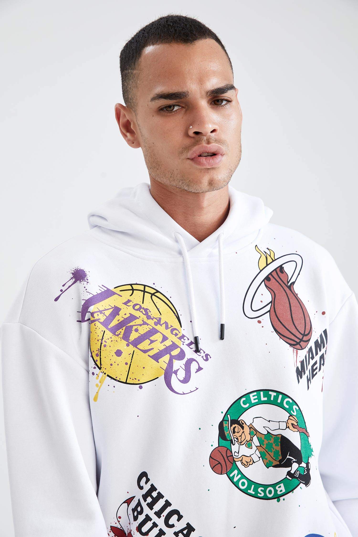 NBA Lisanslı Oversize Fit Kapüşonlu Kapüşonlu İçi Yumuşak Tüylü Sweatshirt