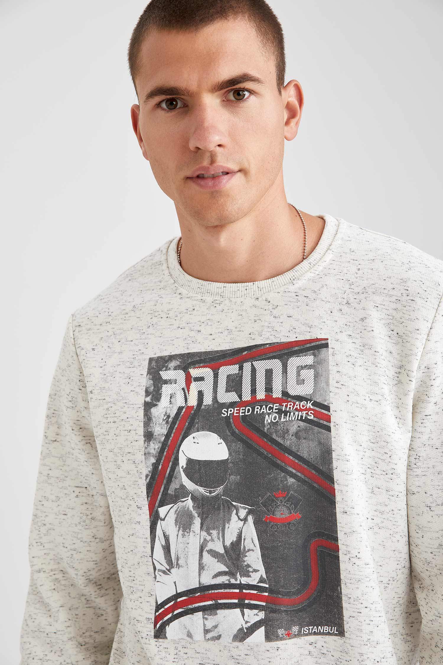 Racing Baskılı Kapüşonlu Slim Fit Sweatshirt