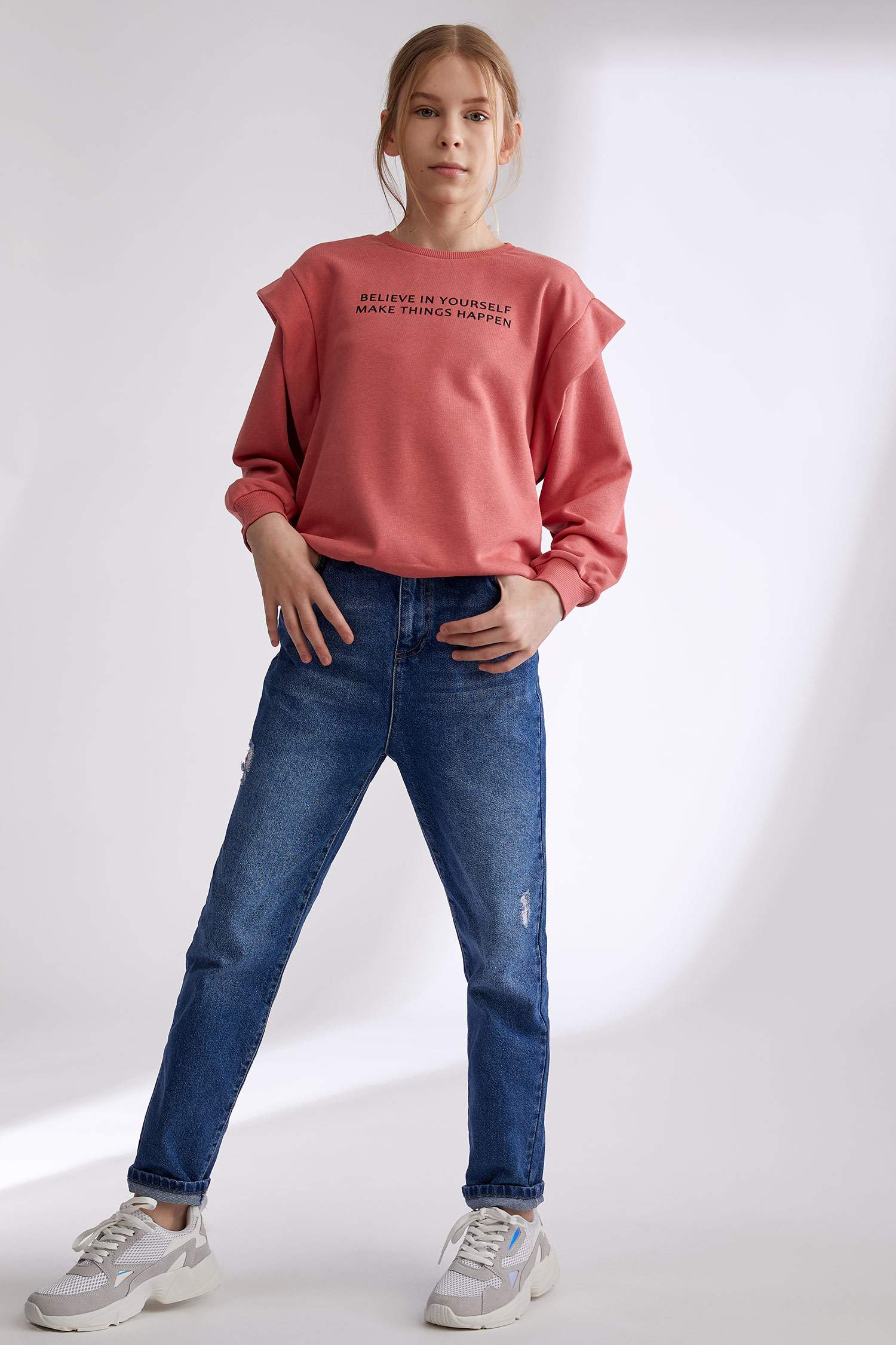 Kız Çocuk Yazı Baskılı Sweatshirt