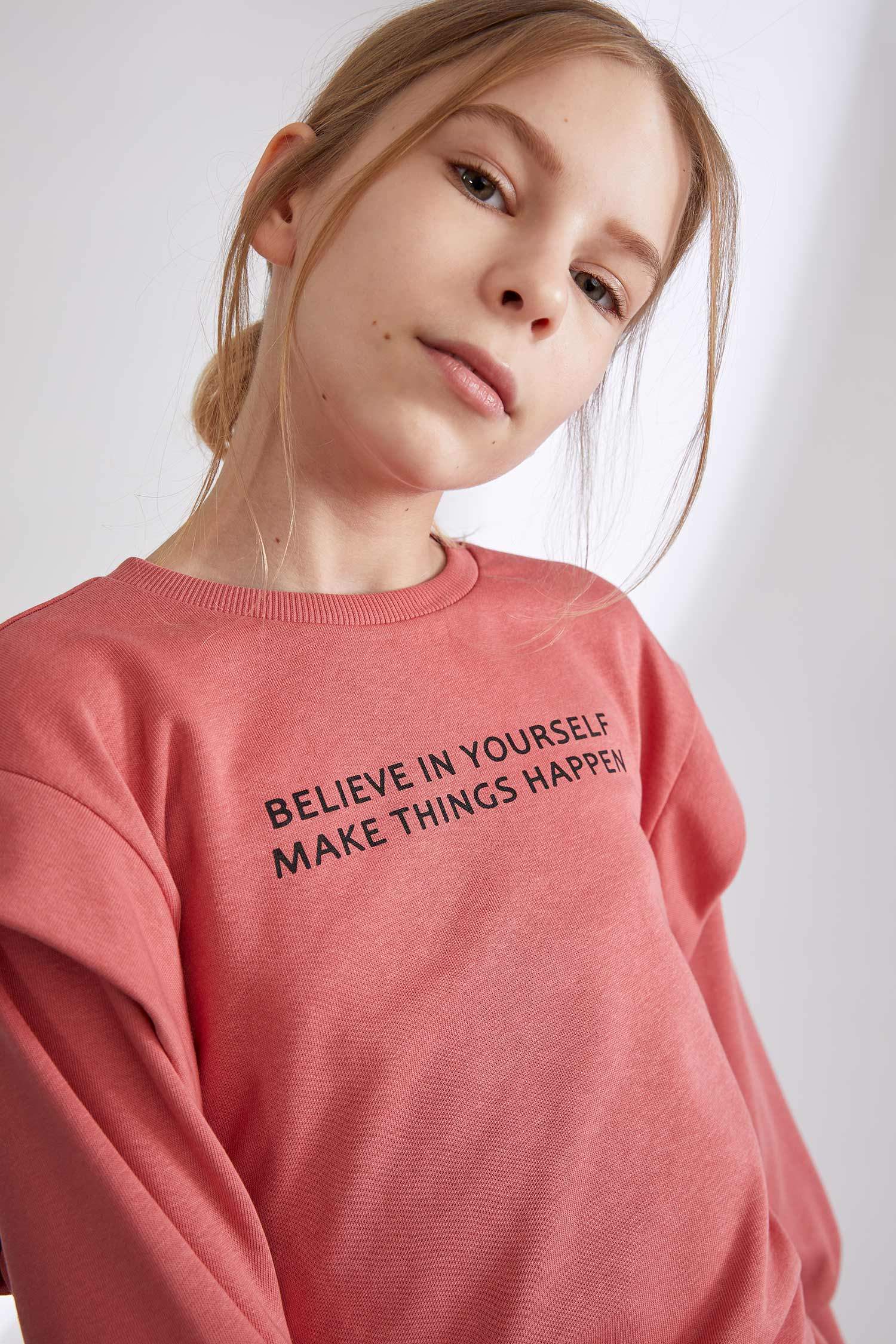 Kız Çocuk Yazı Baskılı Sweatshirt