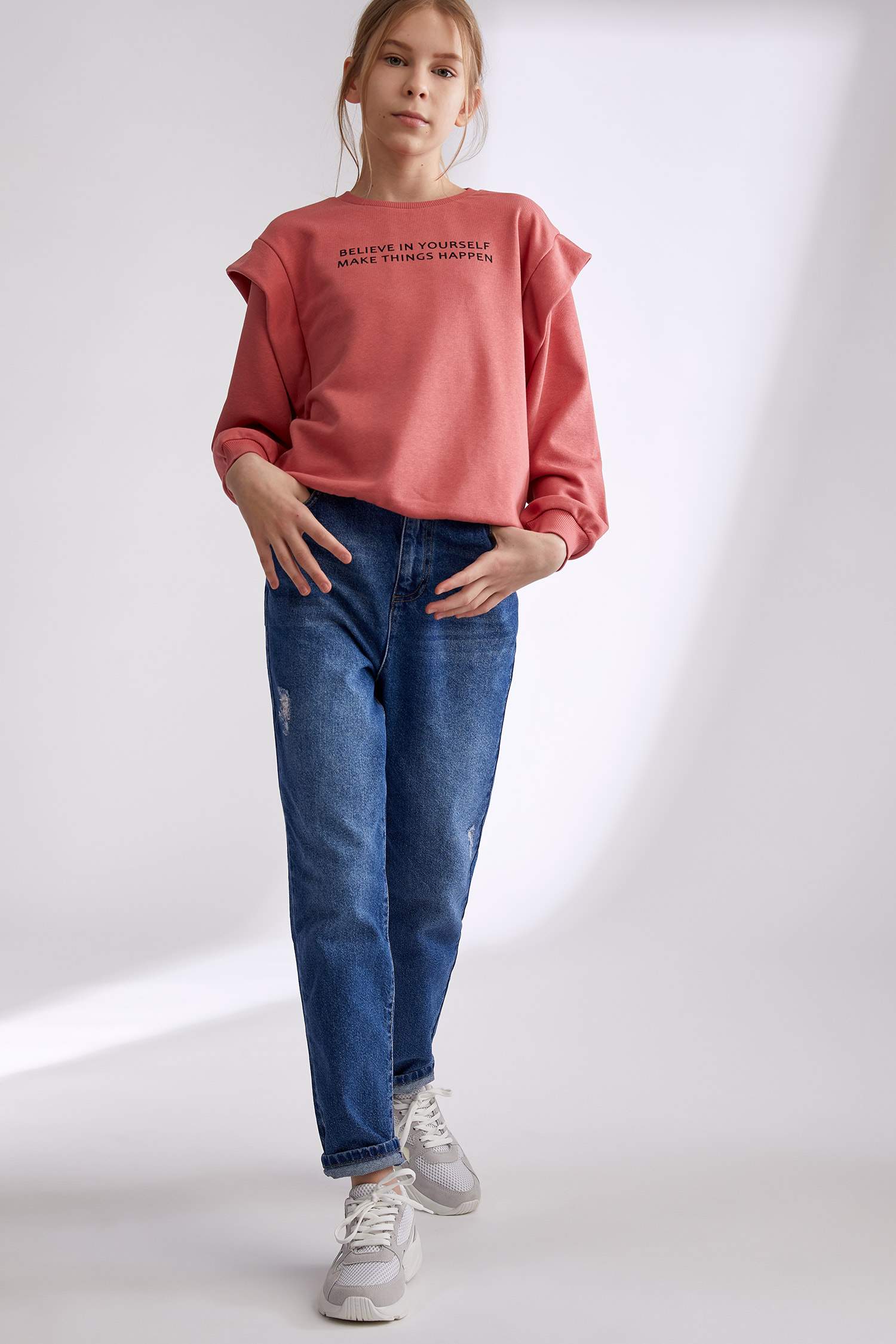 Kız Çocuk Yazı Baskılı Sweatshirt