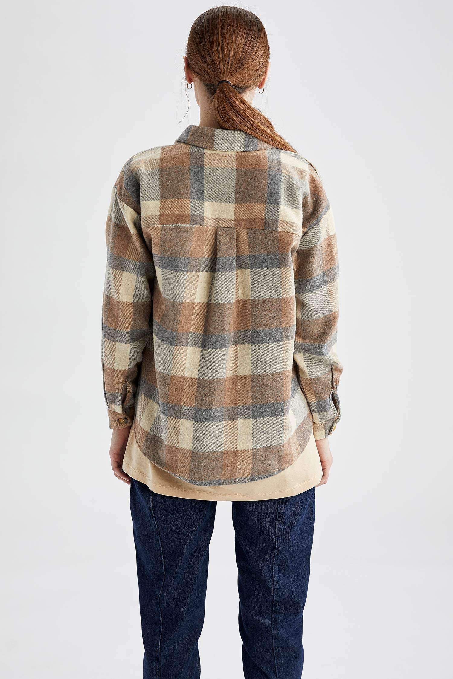 Retro Kareli Oversize Fit Dokuma Gömlek Ceket
