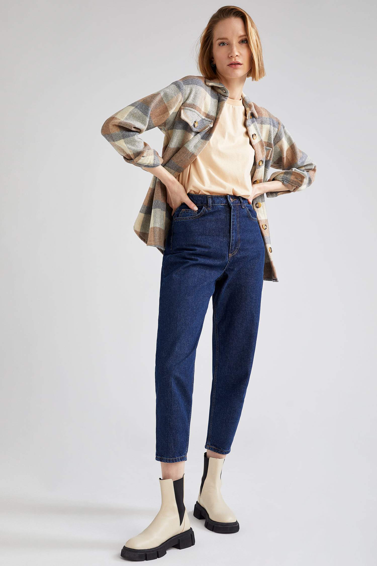 Retro Kareli Oversize Fit Dokuma Gömlek Ceket