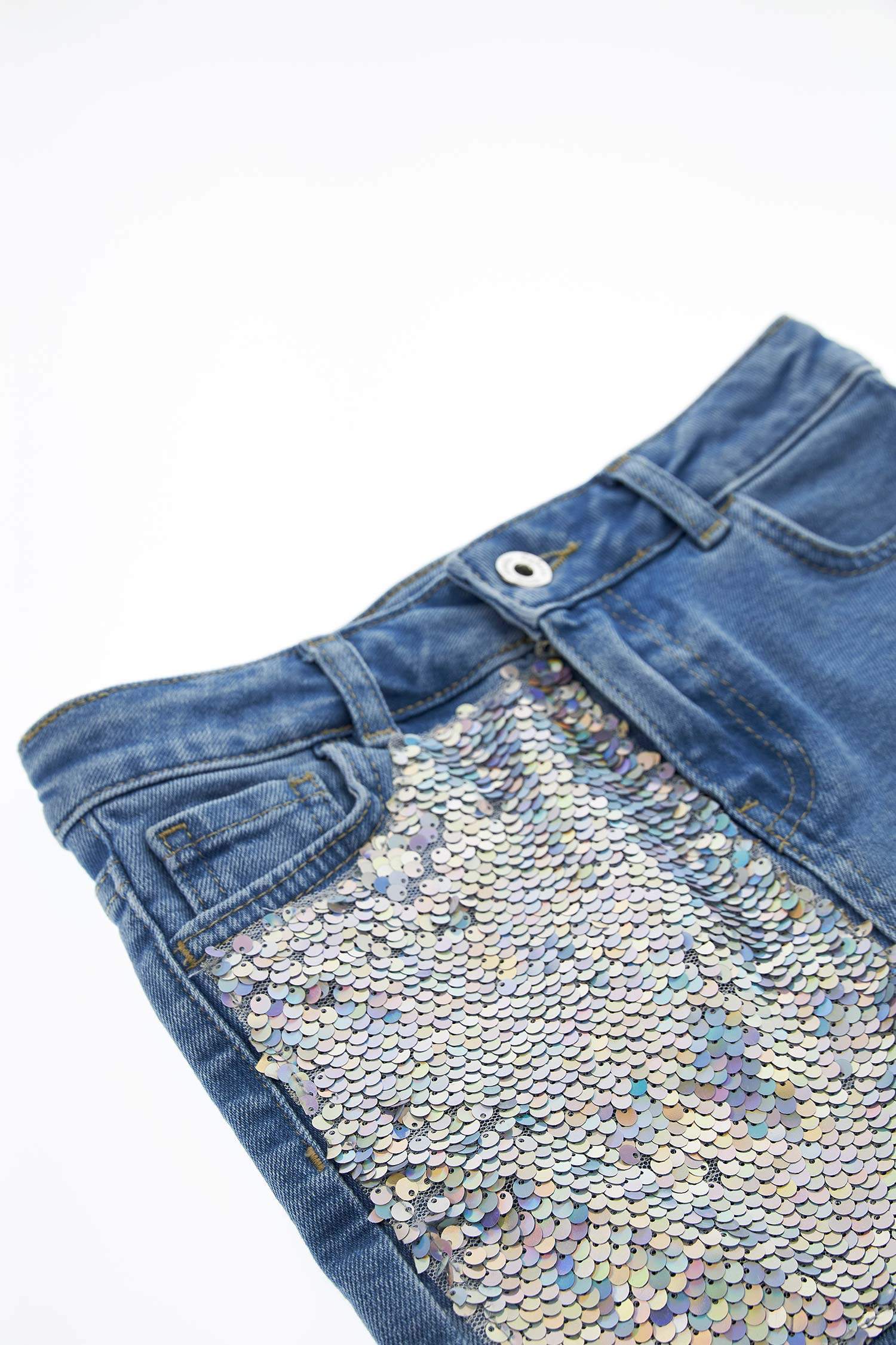 Kız Çocuk Regular Fit Payetli Jean Şort