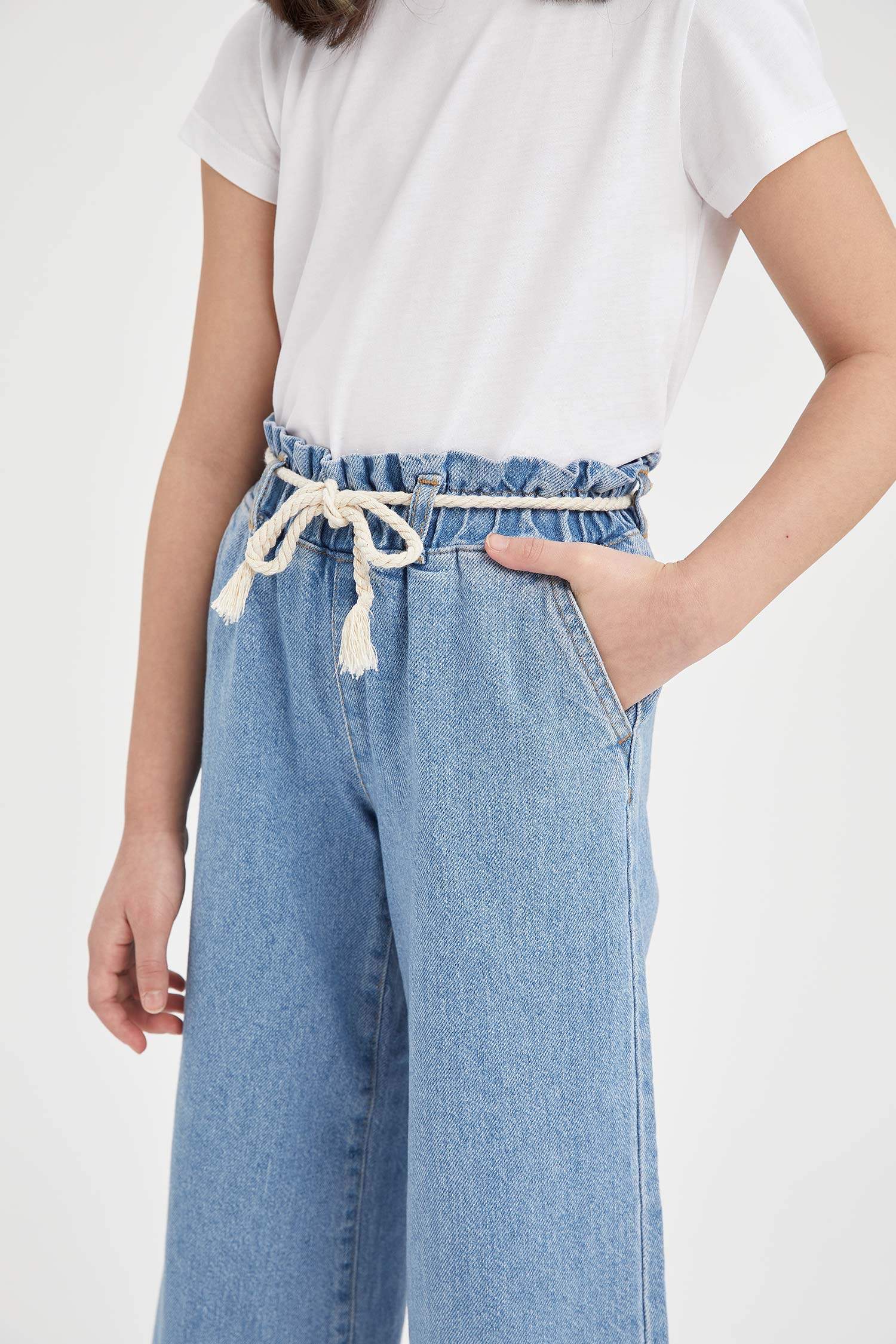 Kız Çocuk Hasır İpli Culotte Pantolon