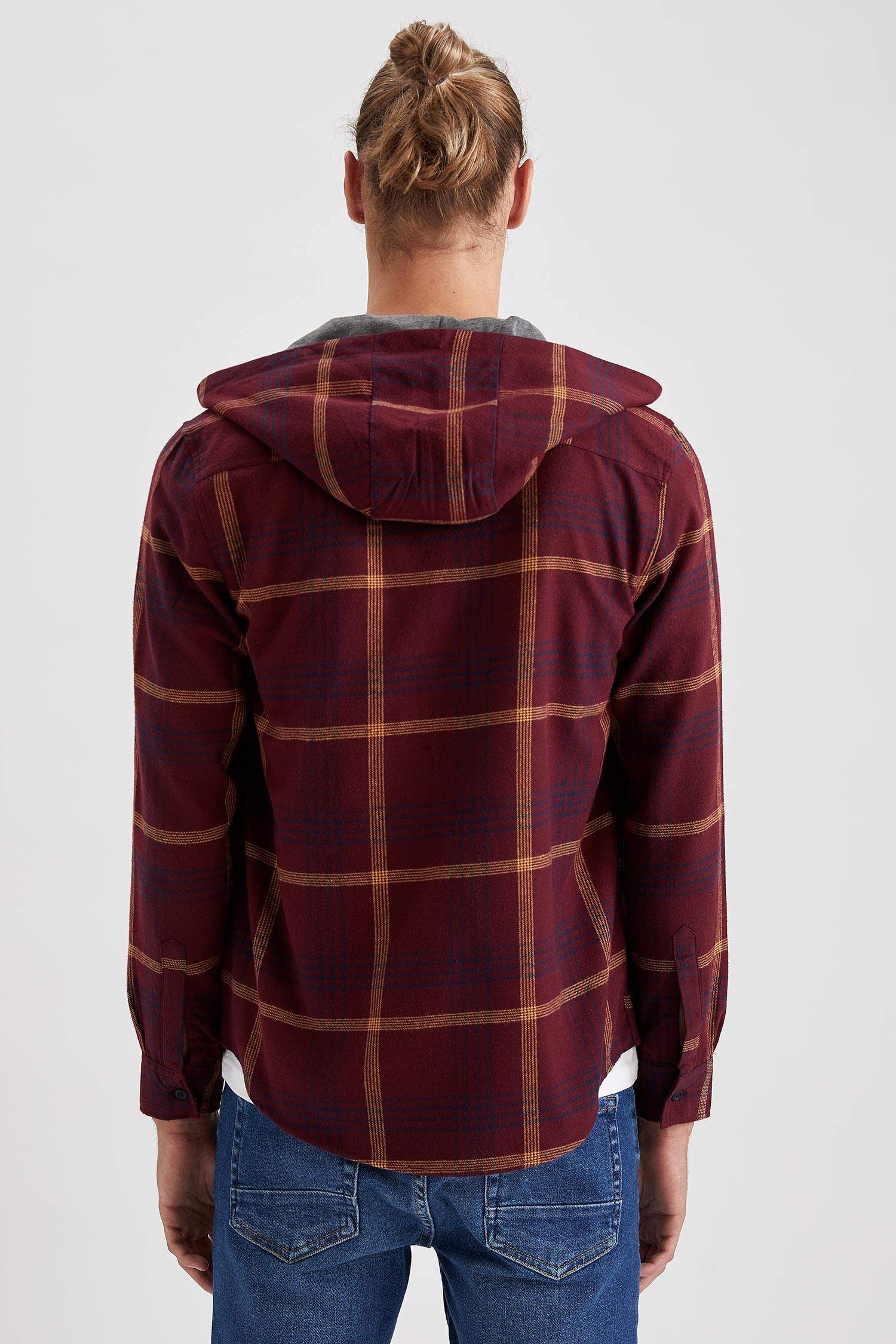Slim Fit Uzun Kollu Kapüşonlu Ekose Gömlek
