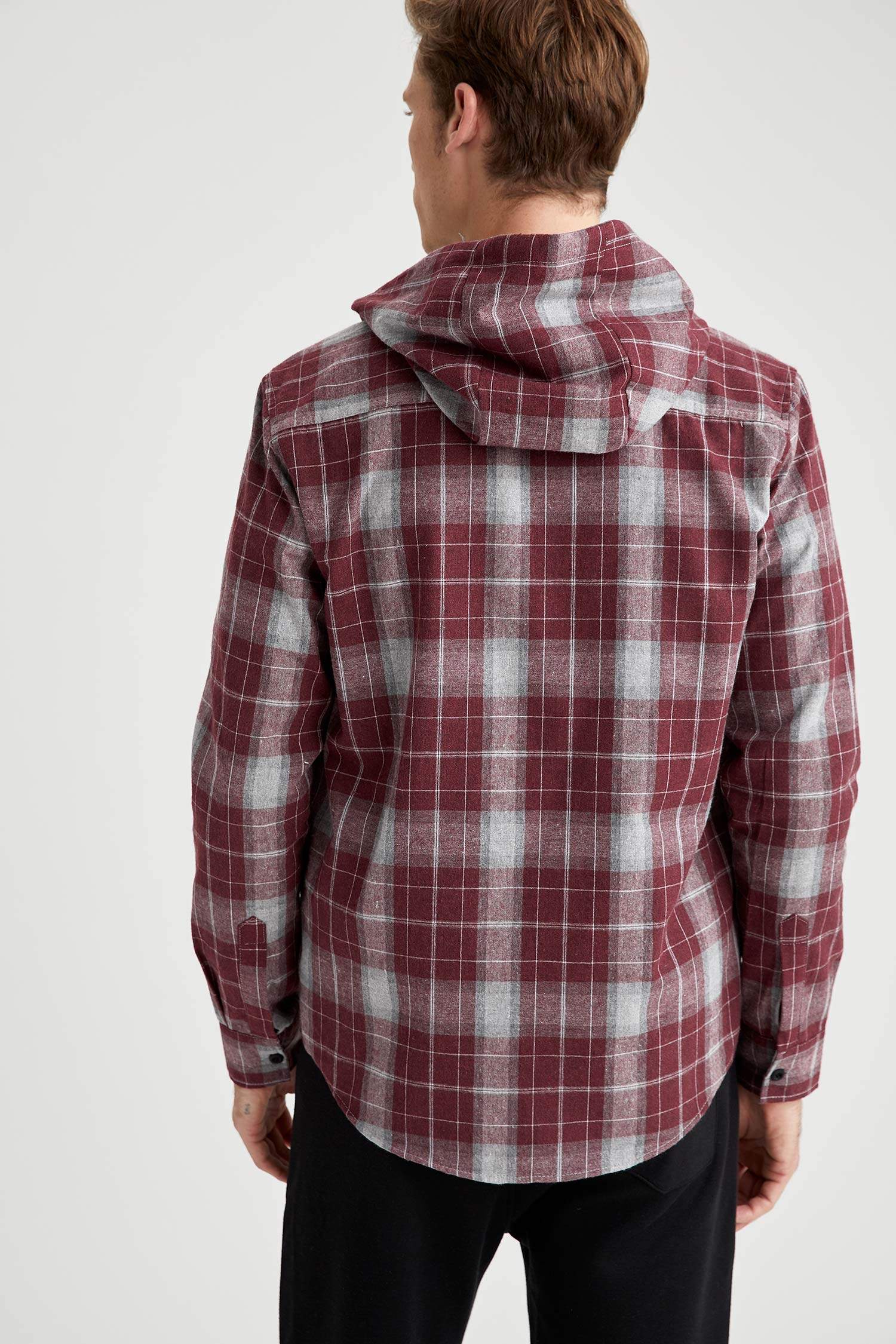 Slim Fit Uzun Kollu Kapüşonlu Ekose Gömlek