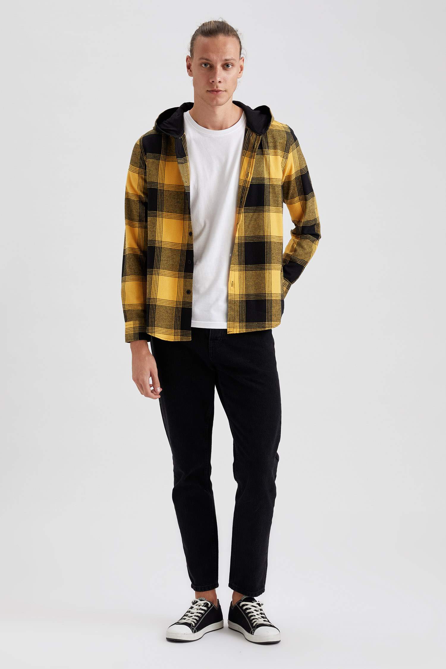 Slim Fit Uzun Kollu Kapüşonlu Ekose Gömlek