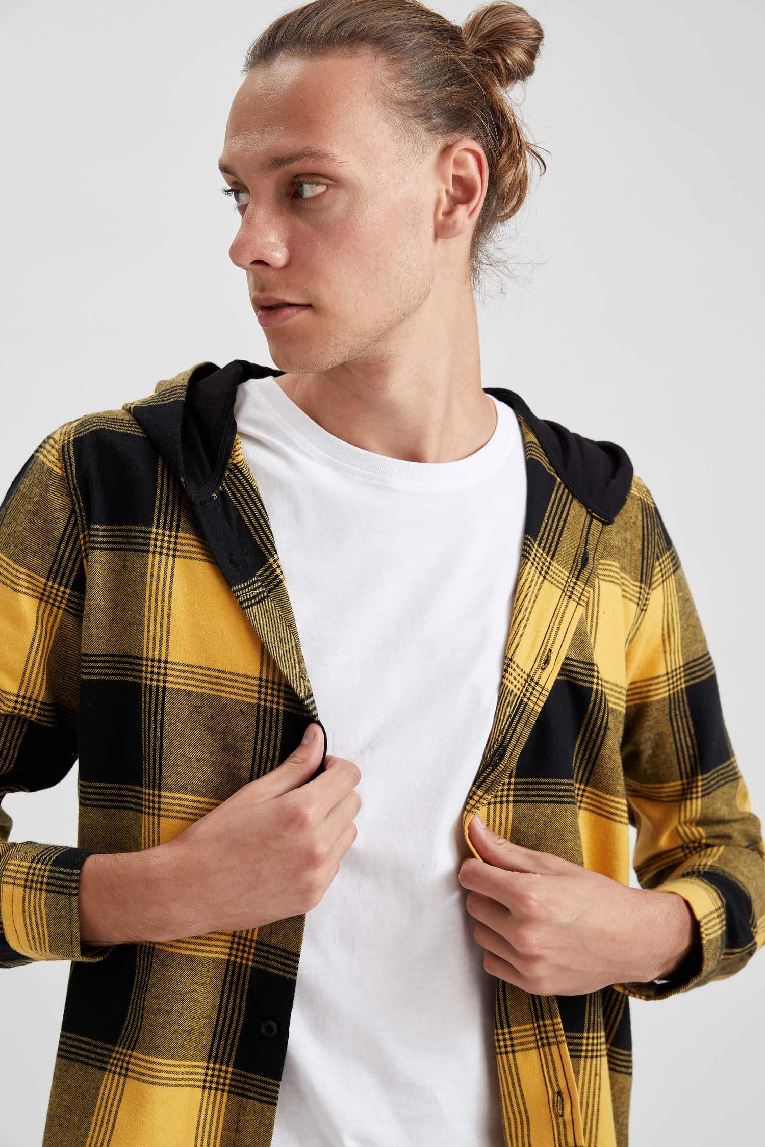 Slim Fit Uzun Kollu Kapüşonlu Ekose Gömlek