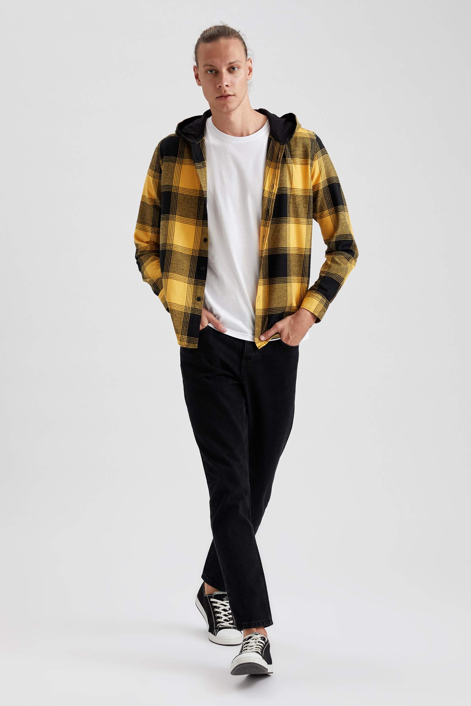 Slim Fit Uzun Kollu Kapüşonlu Ekose Gömlek