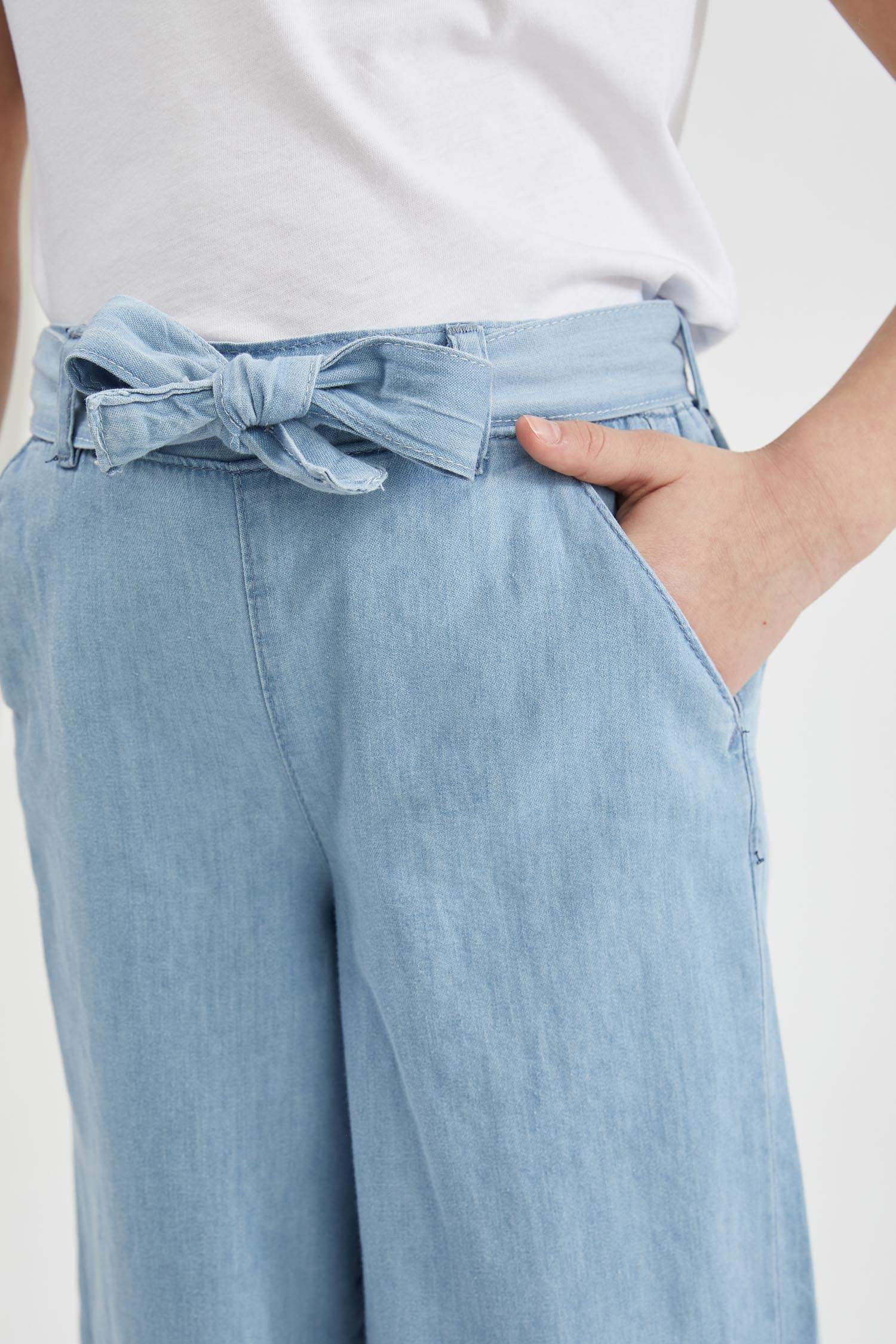 Kız Çocuk Culotte Jean Kapri Boy Pantolon