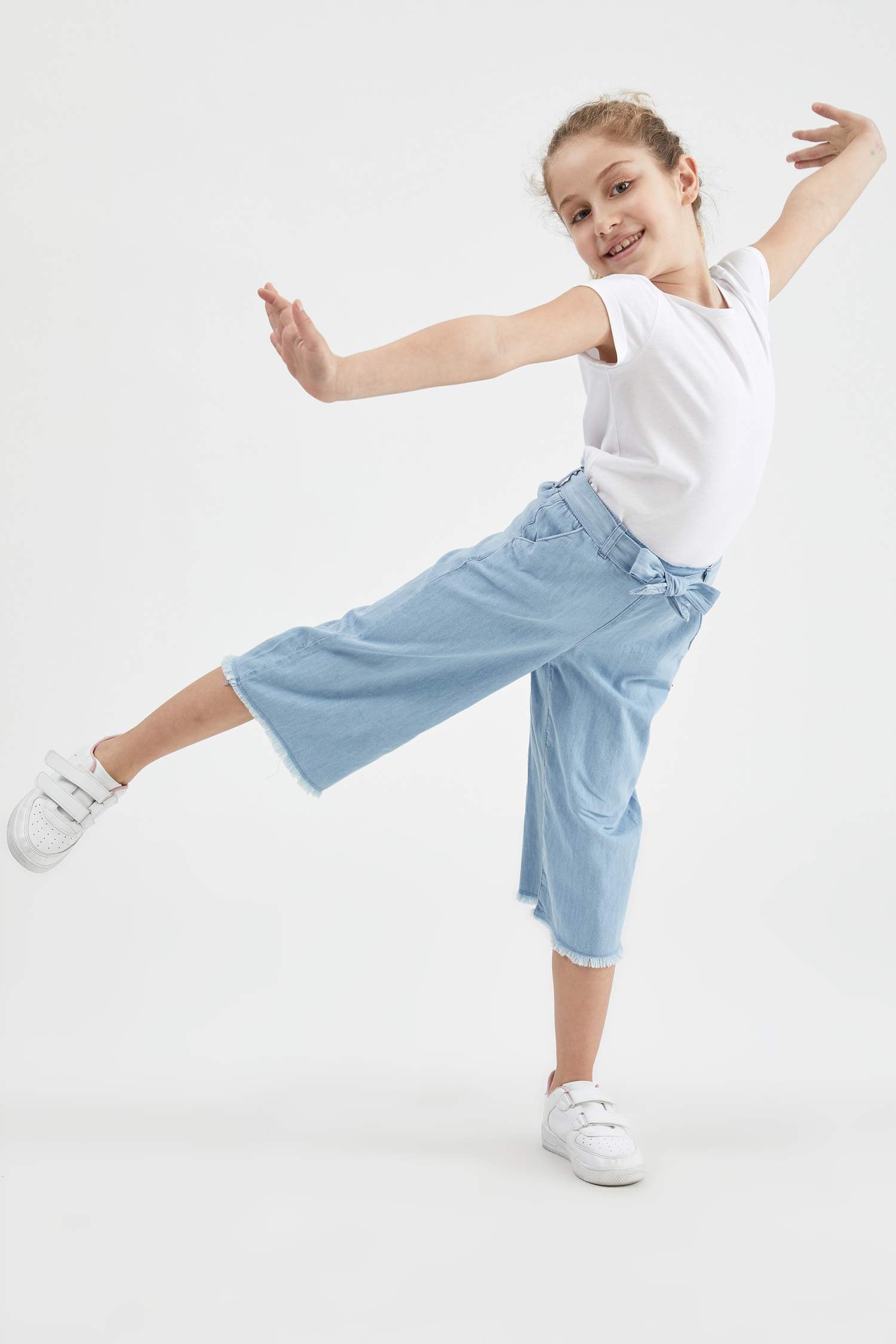 Kız Çocuk Culotte Jean Kapri Boy Pantolon