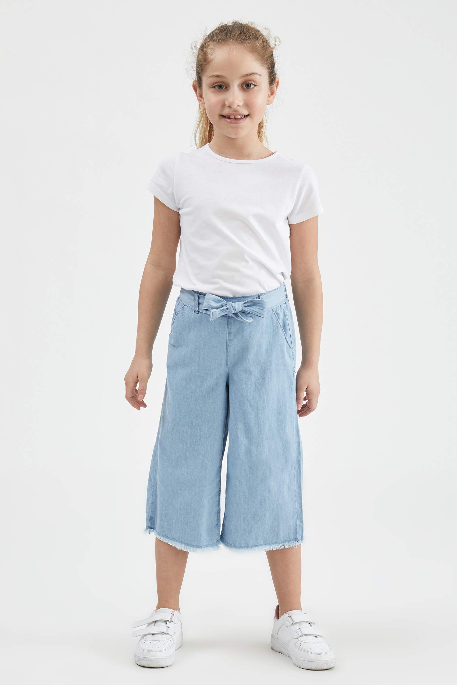 Kız Çocuk Culotte Jean Kapri Boy Pantolon