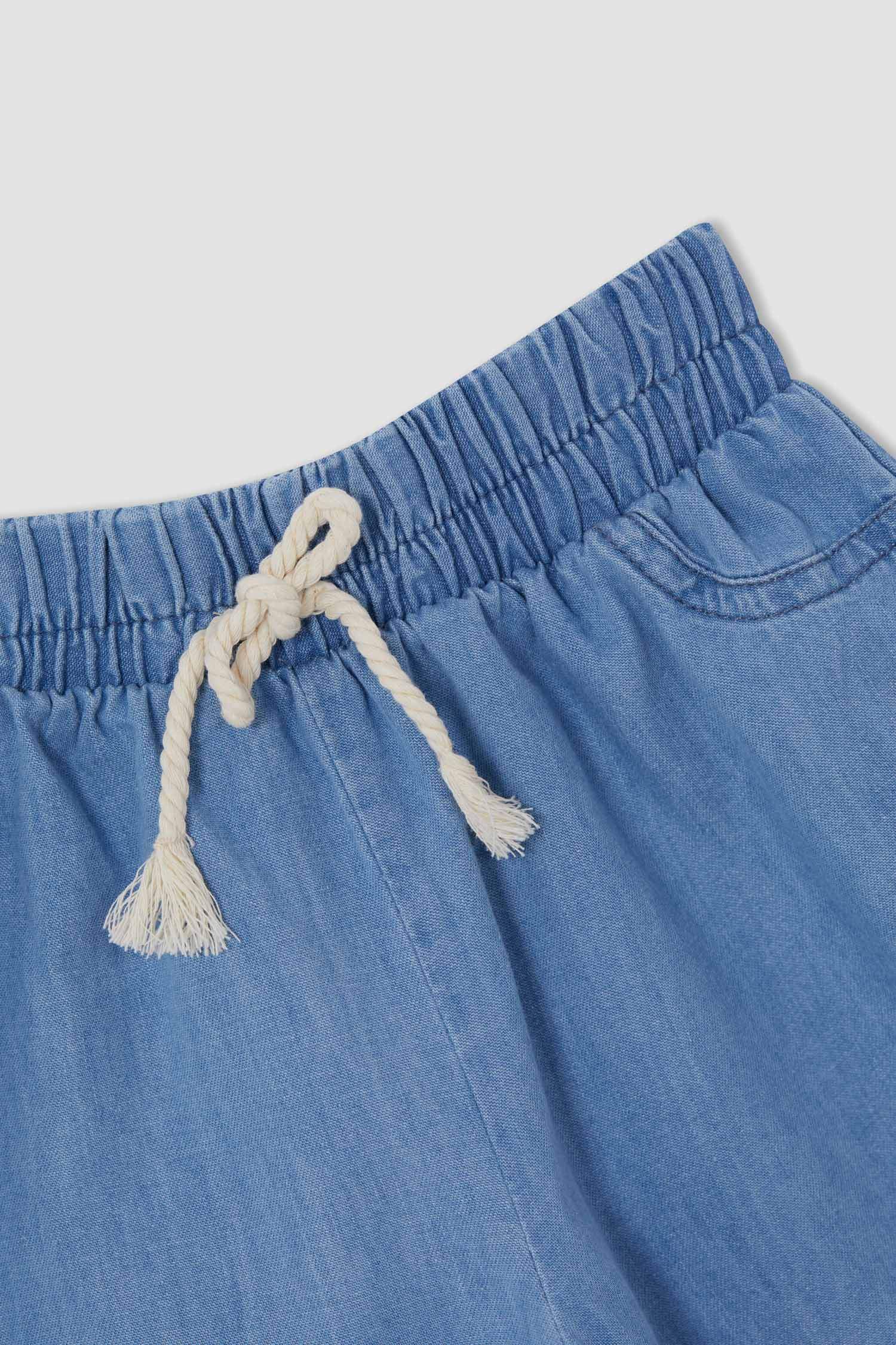 Kız Çocuk Relax Fit Esnek Belli Jean Şort