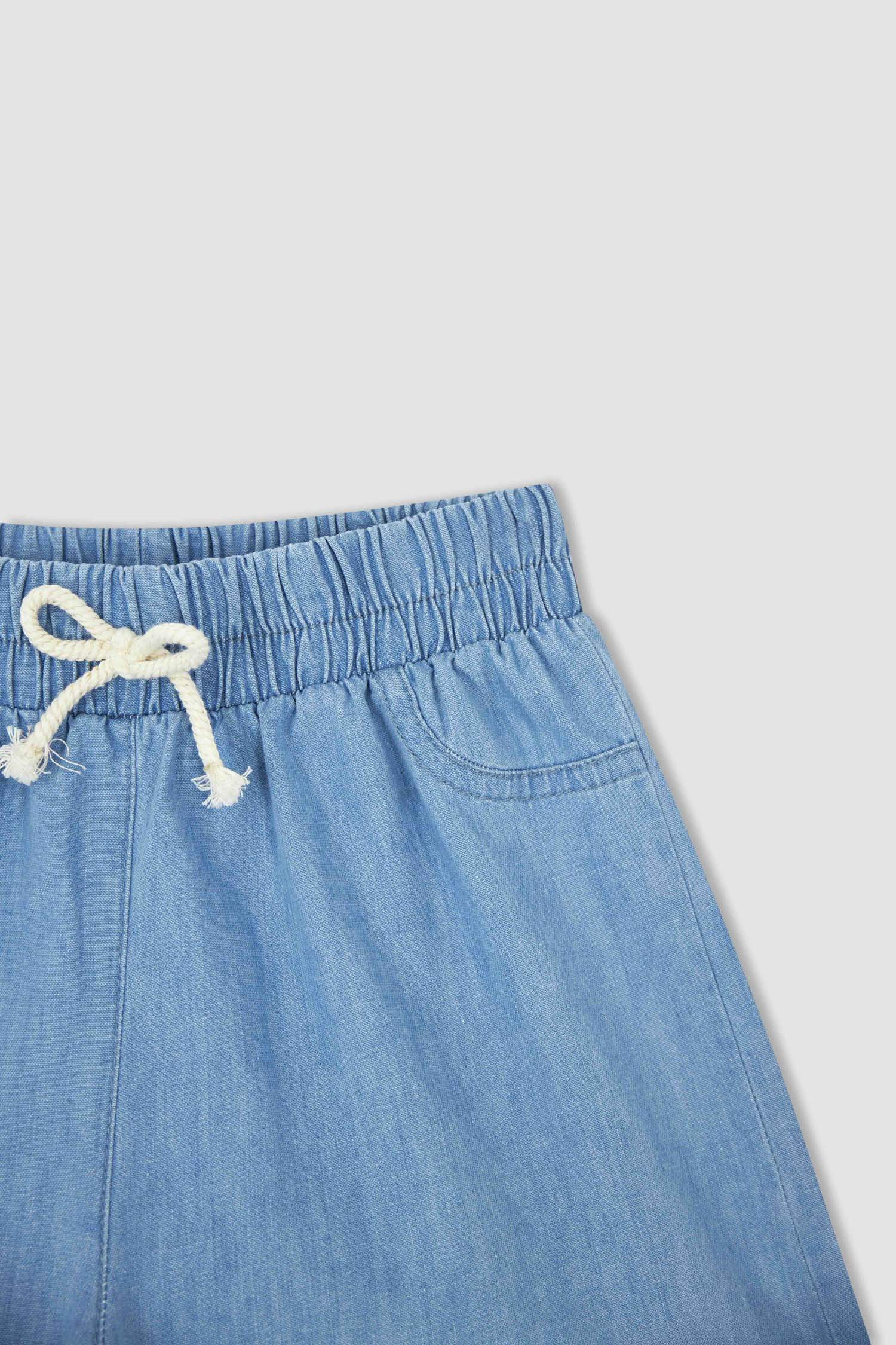 Kız Çocuk Relax Fit Esnek Belli Jean Şort