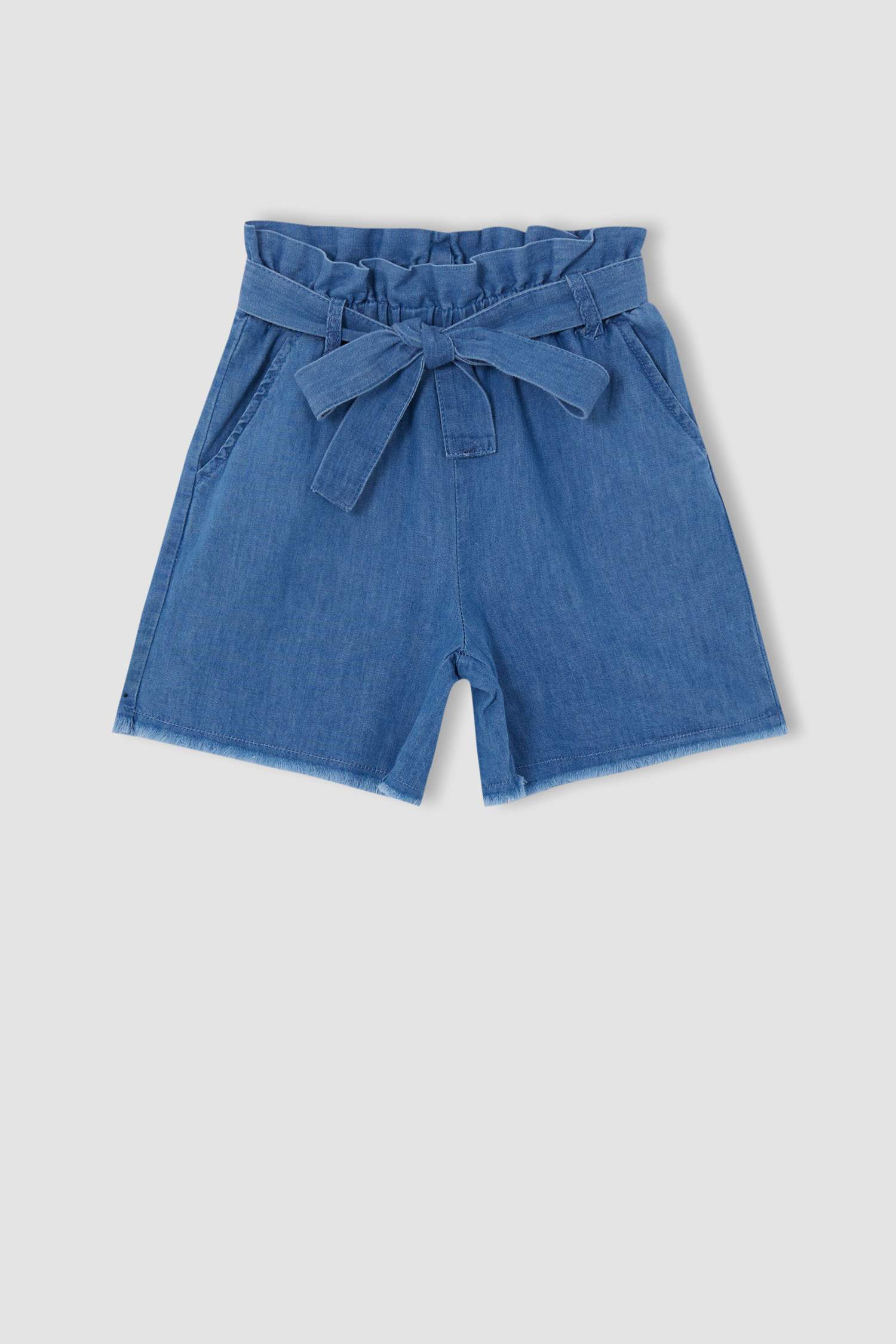 Kız Çocuk Paperbag Esnek Belli Kuşaklı Jean Şort
