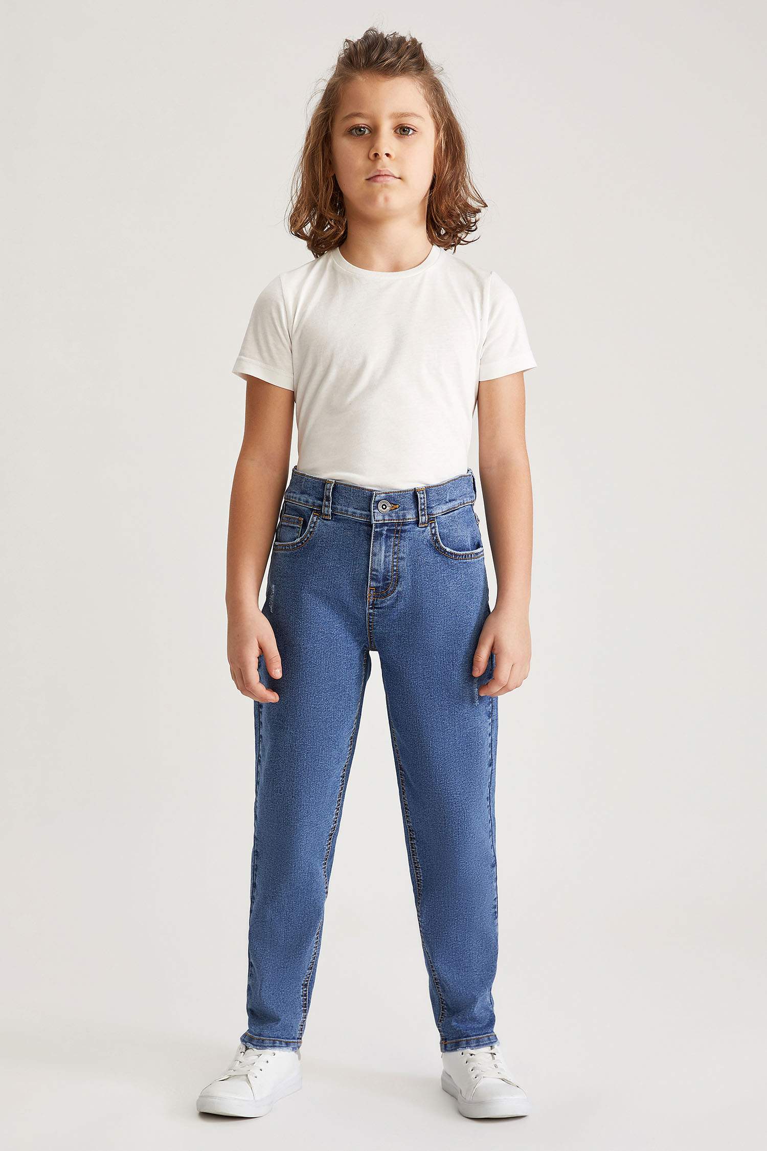 Erkek Çocuk Loose Fit Yıpratma Detaylı Jean Pantolon