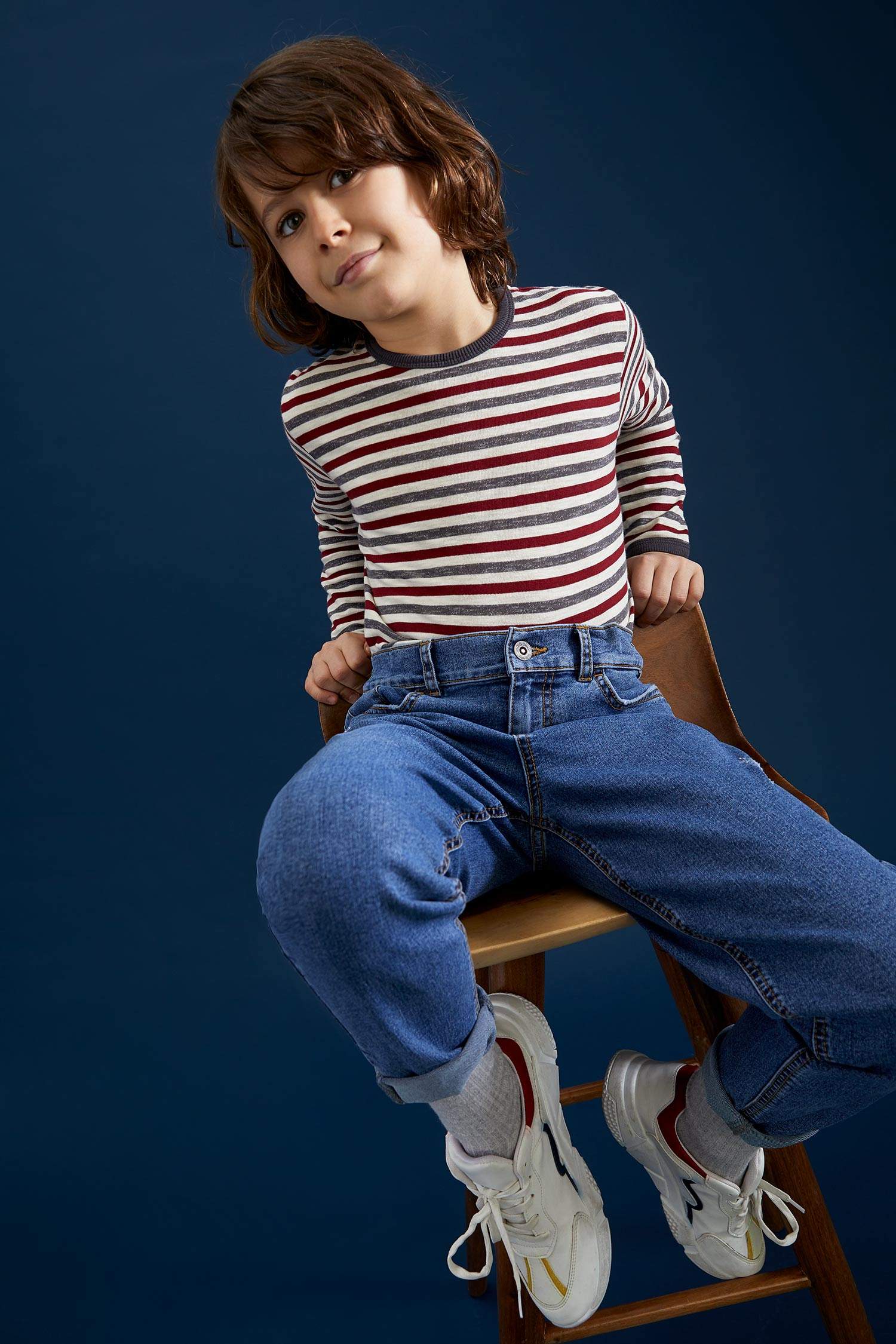 Erkek Çocuk Loose Fit Yıpratma Detaylı Jean Pantolon