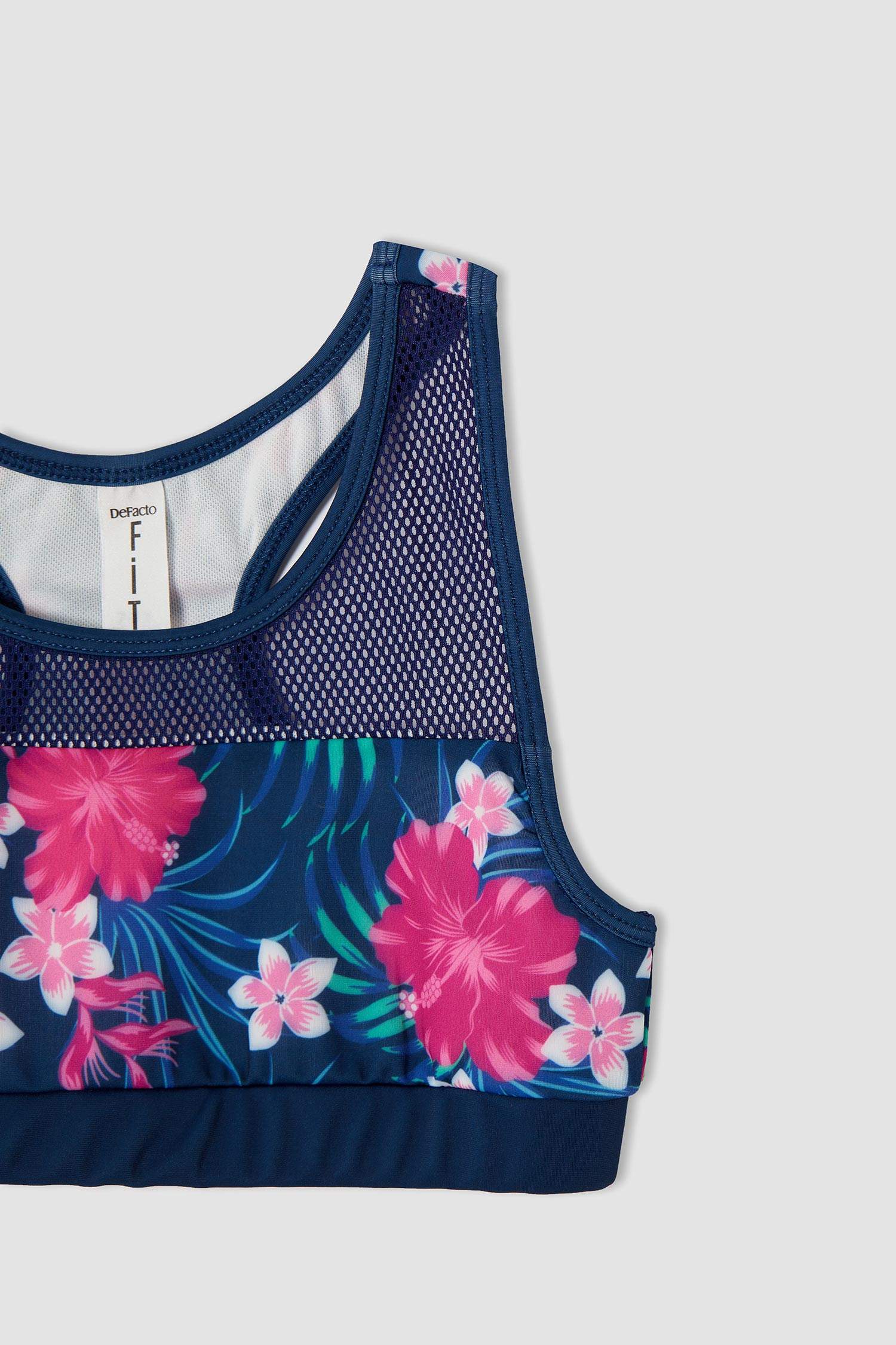 Kız Çocuk Çiçek Desenli Esnek Bikini Ve Şort Takımı