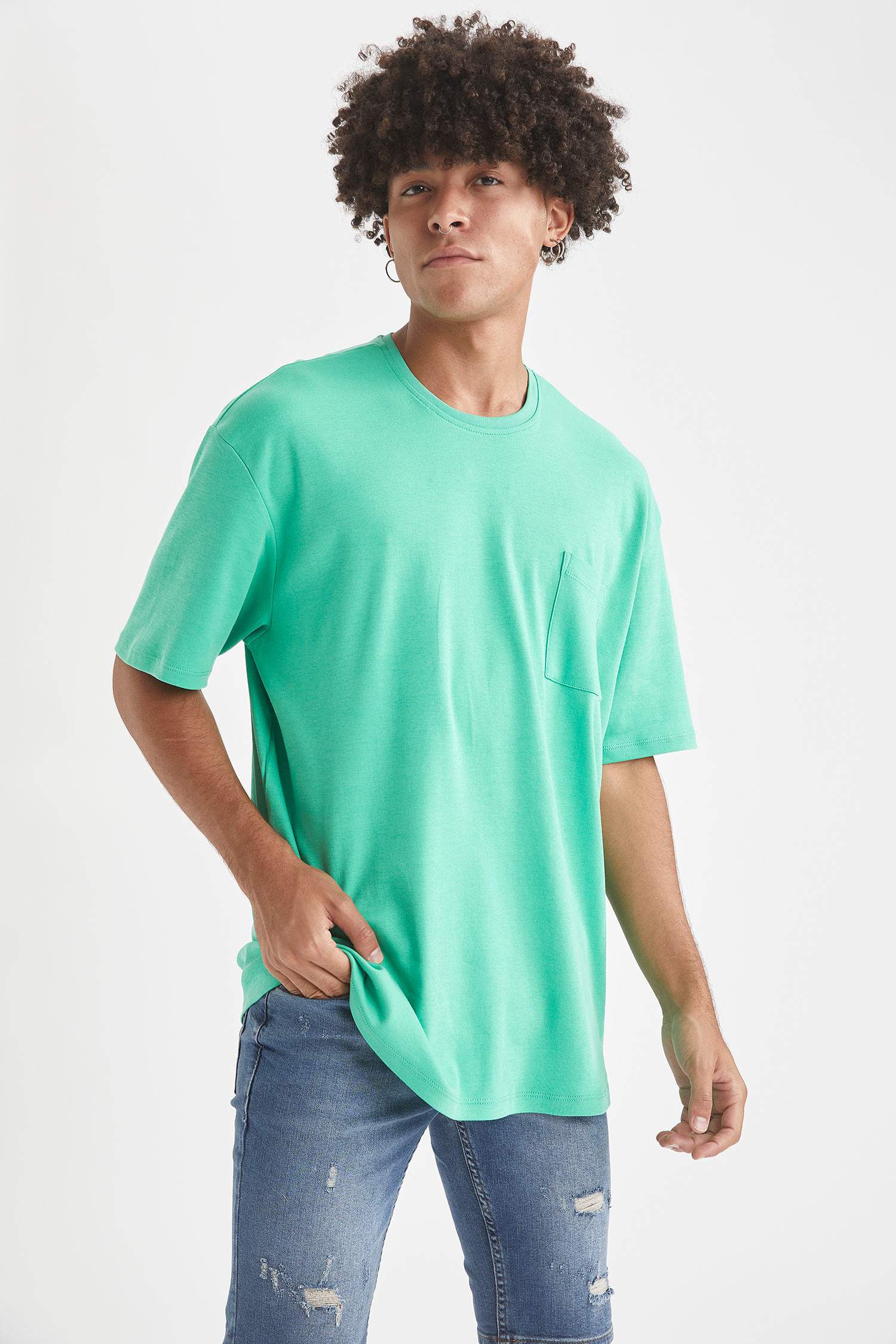 Oversize Fit Bisiklet Yaka Basic Pamuklu Penye Tişört