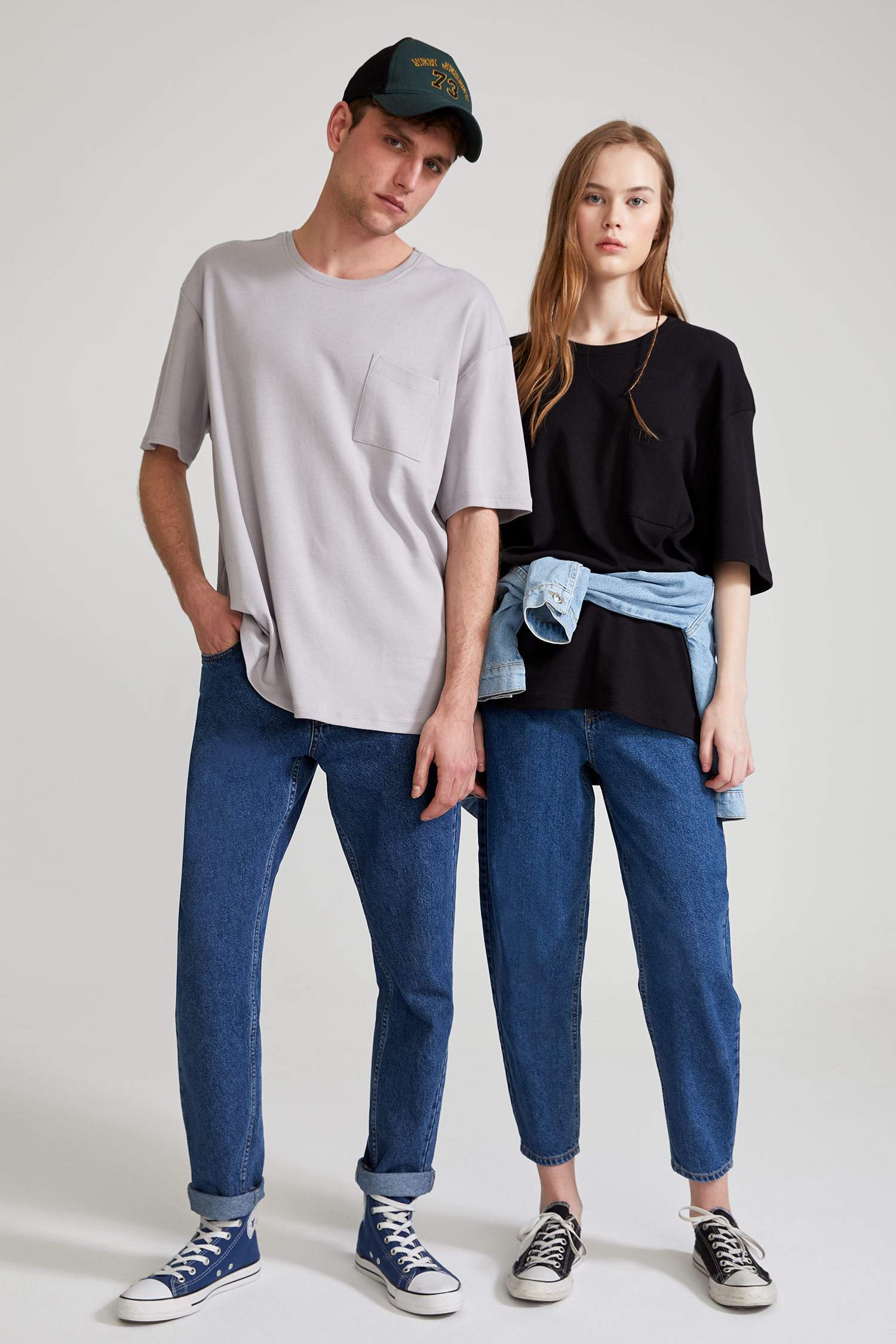 Oversize Fit Bisiklet Yaka Basic Pamuklu Penye Tişört