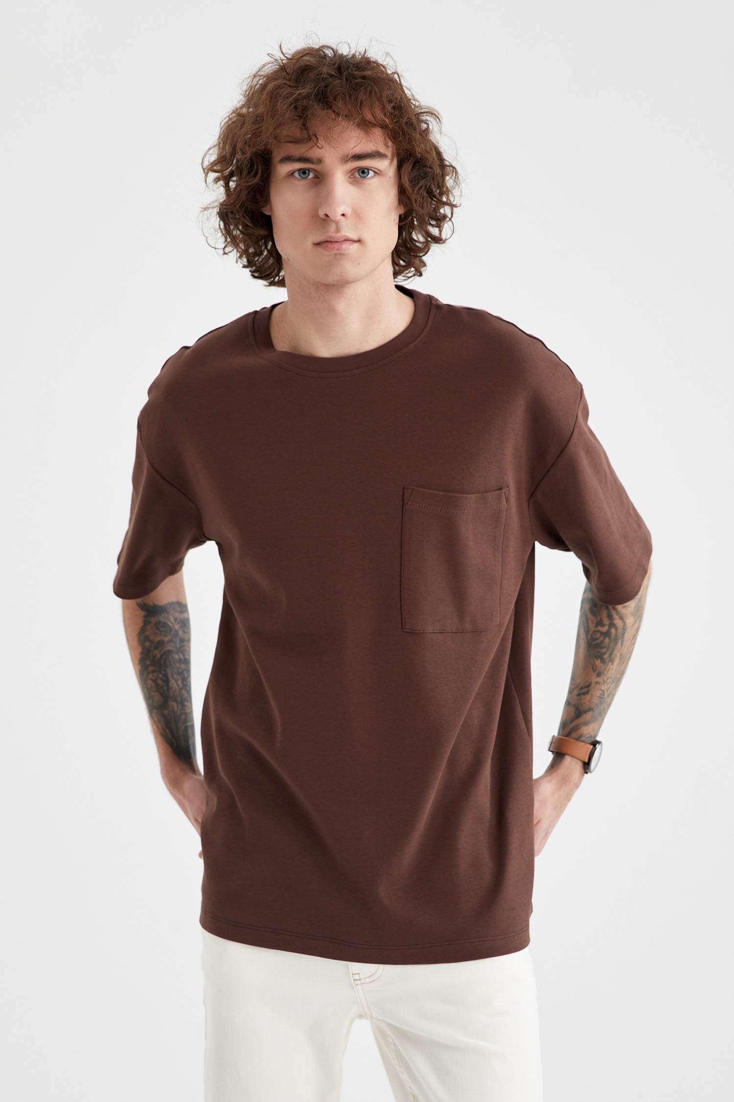 Oversize Fit Bisiklet Yaka Tişört