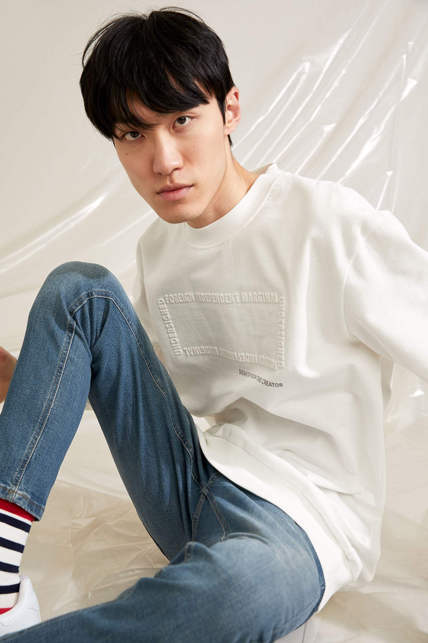 Oversize Fit Baskılı Bisiklet Yaka Sweatshirt