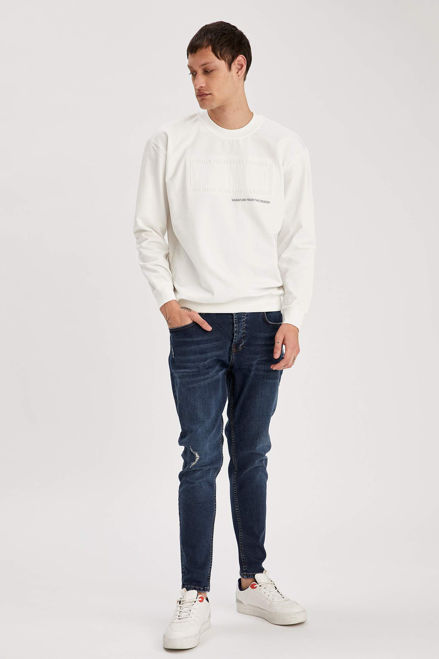 Oversize Fit Baskılı Bisiklet Yaka Sweatshirt