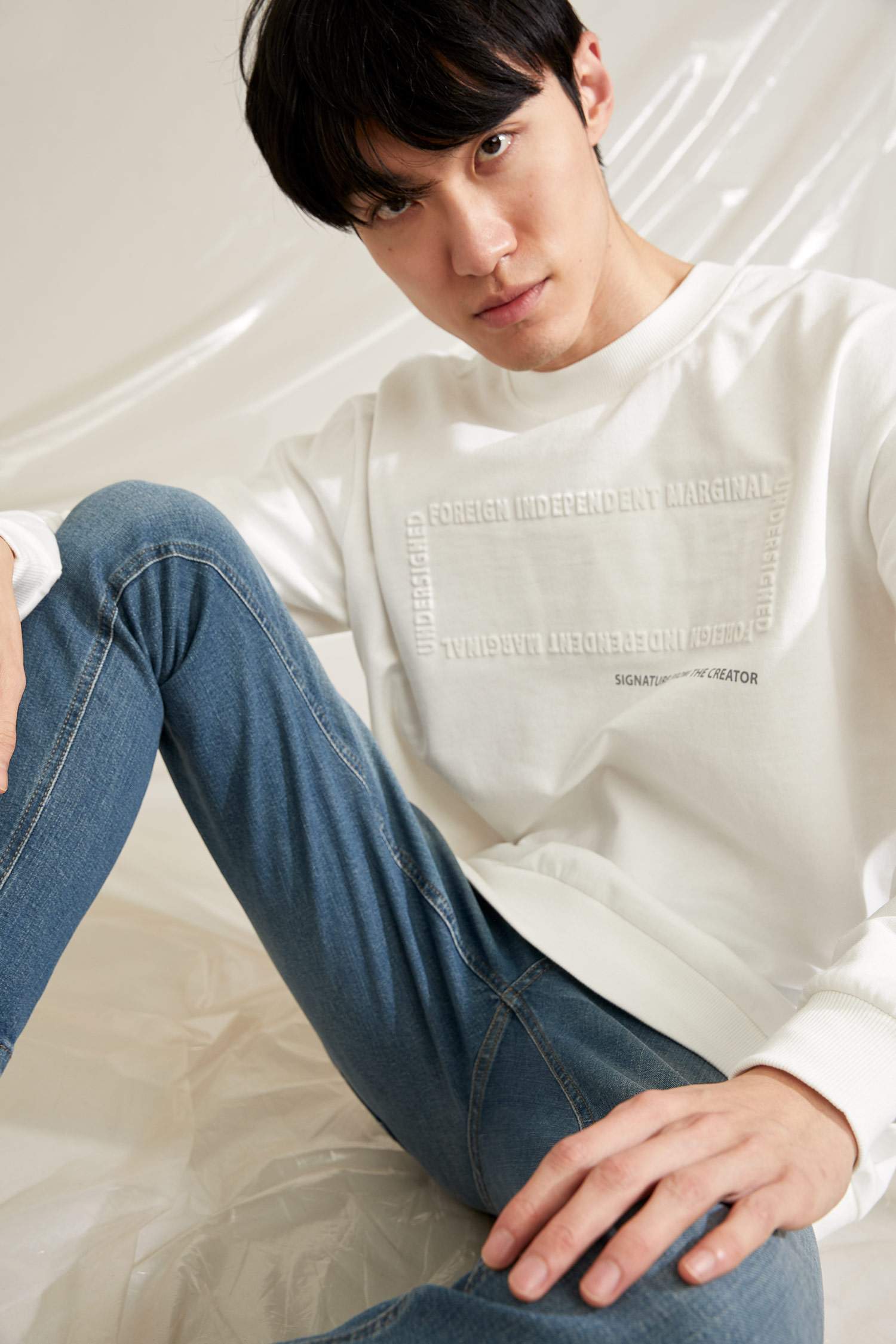 Oversize Fit Baskılı Bisiklet Yaka Sweatshirt