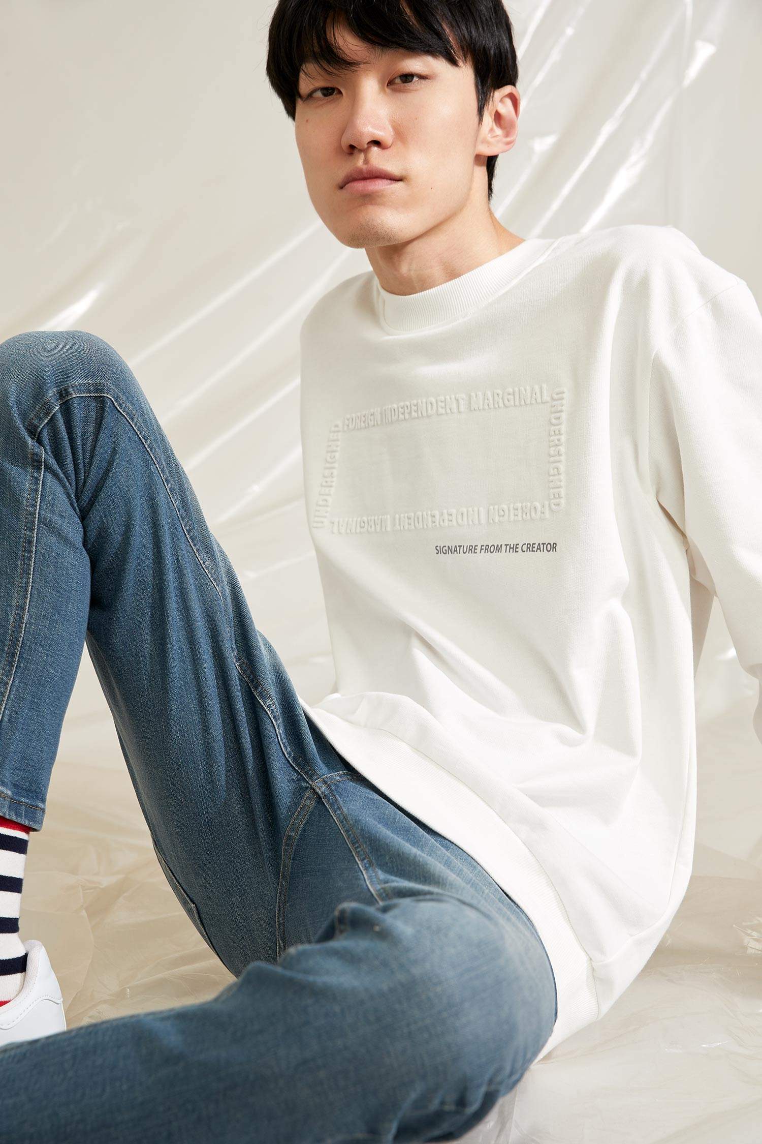 Oversize Fit Baskılı Bisiklet Yaka Sweatshirt