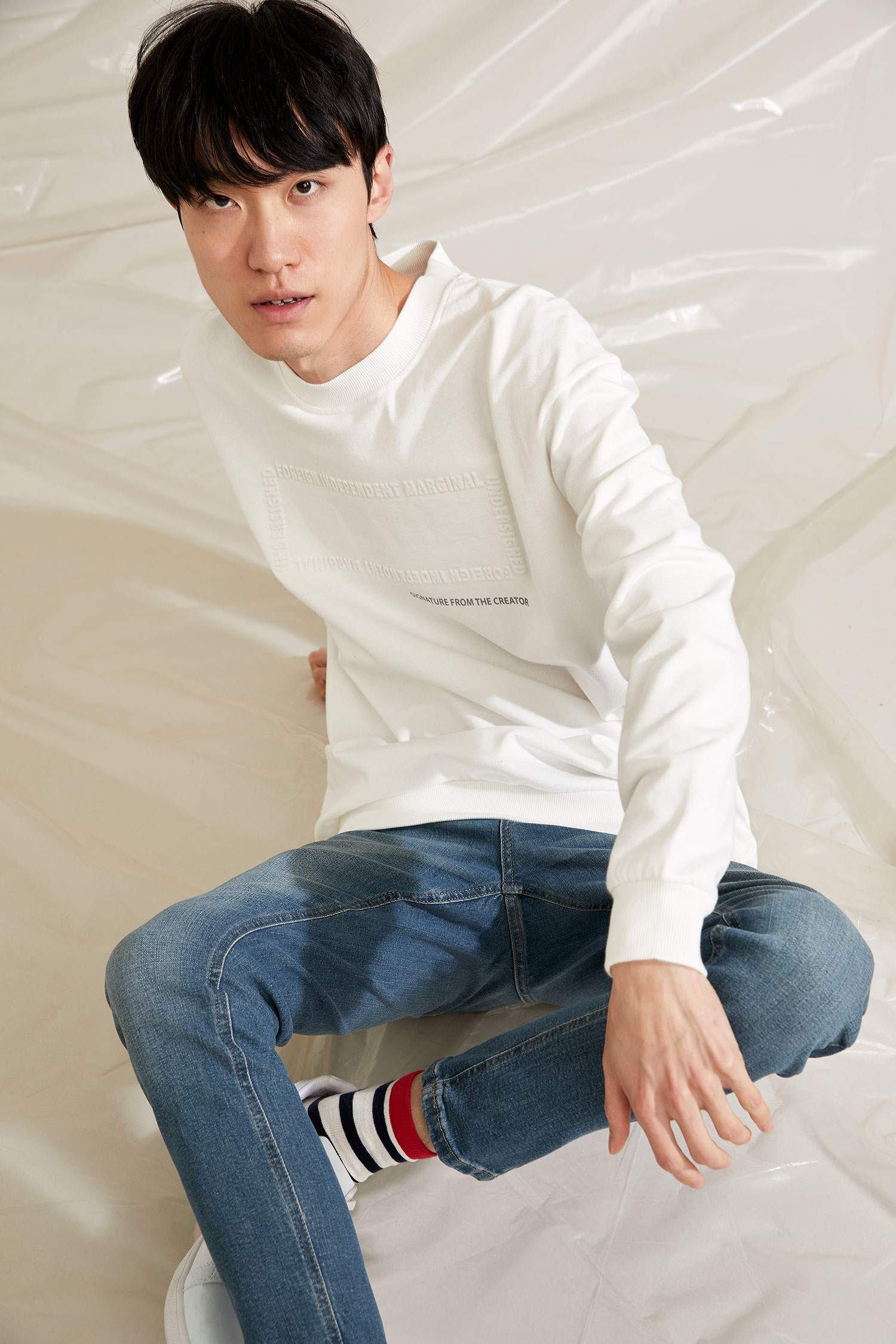 Oversize Fit Baskılı Bisiklet Yaka Sweatshirt
