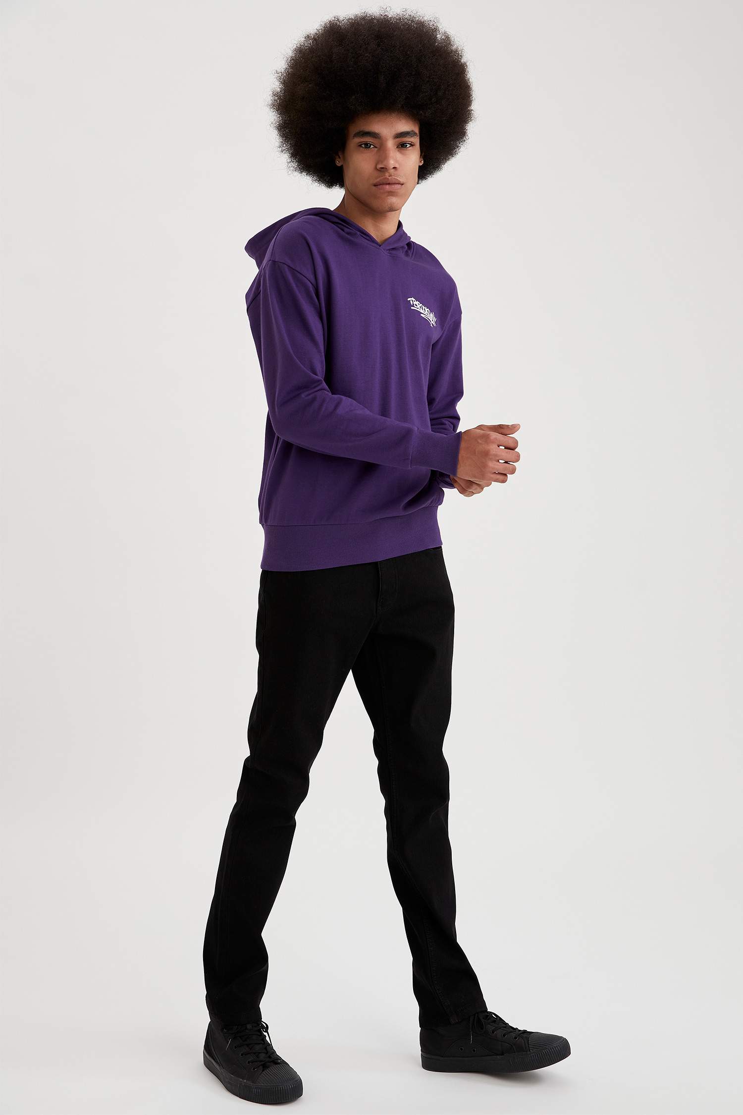 Oversize Fit Sırtı Baskılı Kapüşonlu Sweatshirt
