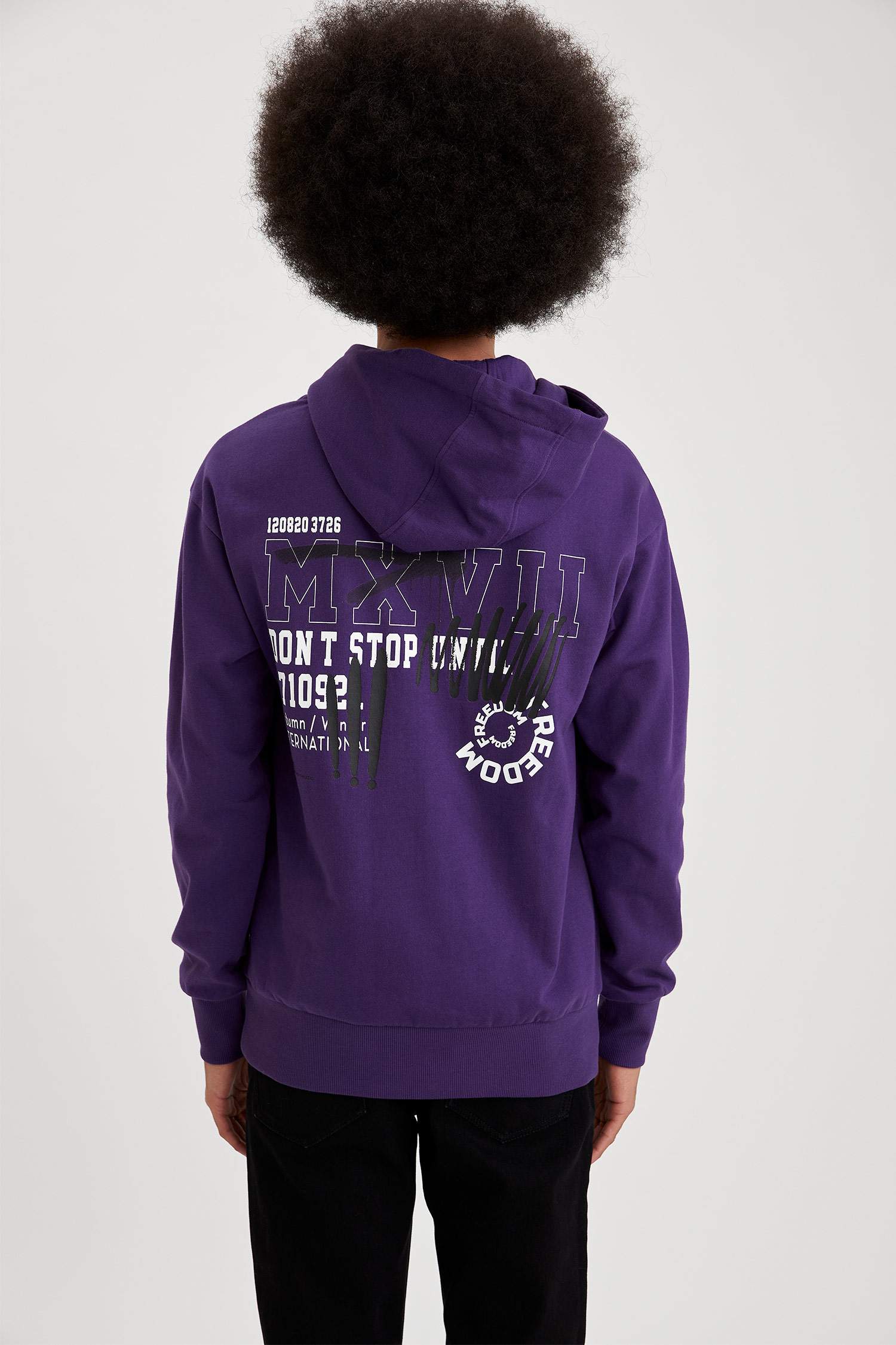 Oversize Fit Sırtı Baskılı Kapüşonlu Sweatshirt