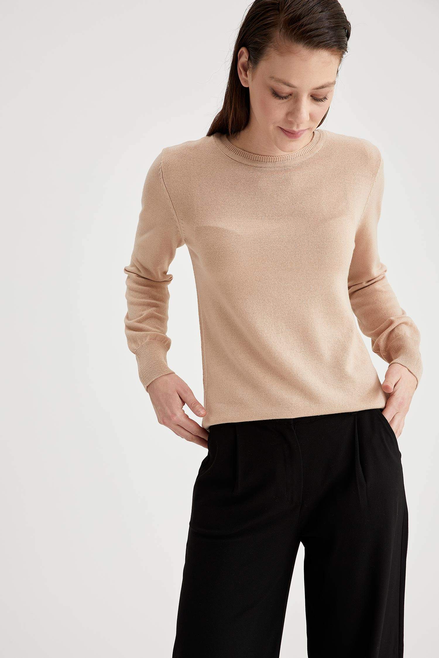 Basic Bisiklet Yaka Relax Fit Triko Kazak