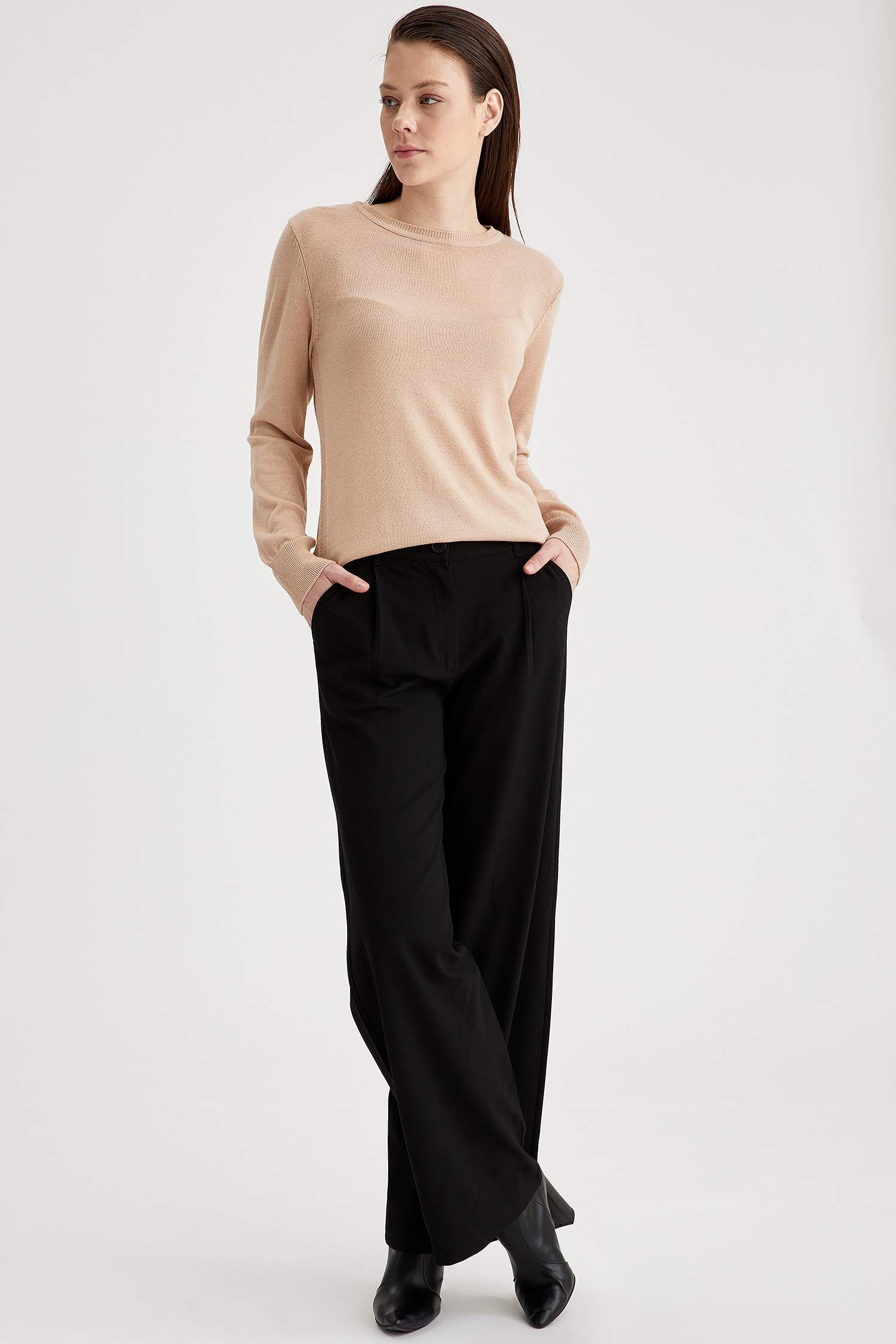 Basic Bisiklet Yaka Relax Fit Triko Kazak