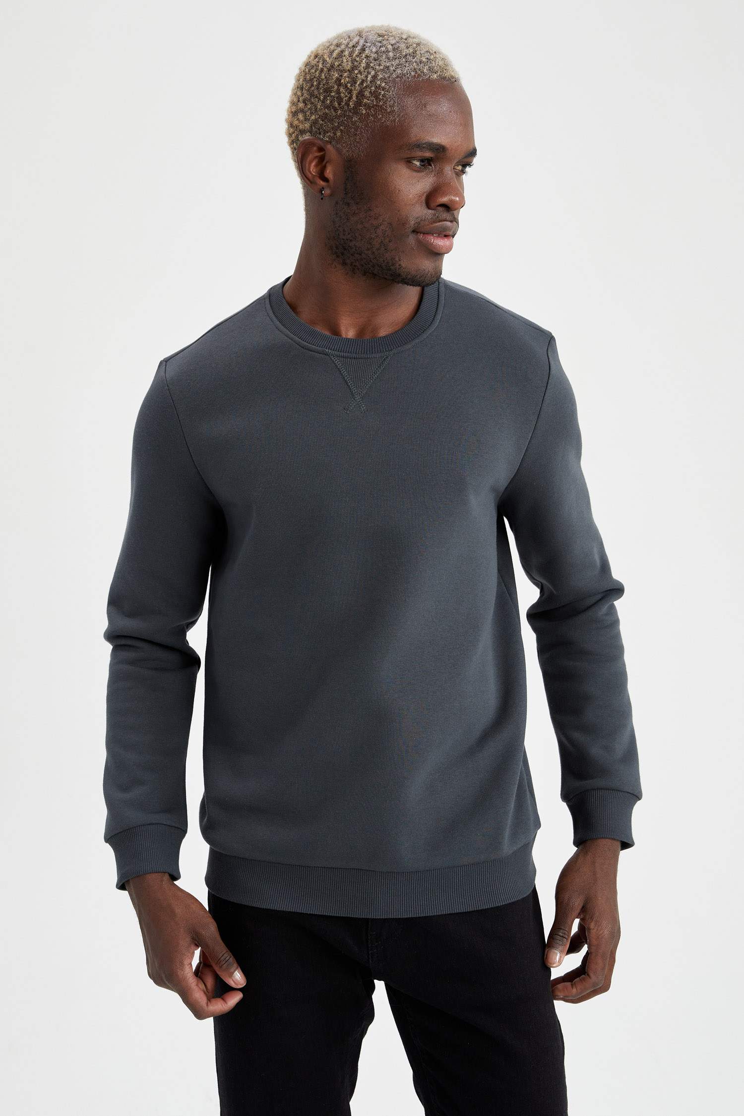 Regular Fit Bisiklet Yaka Basic Pamuklu Sweatshirt